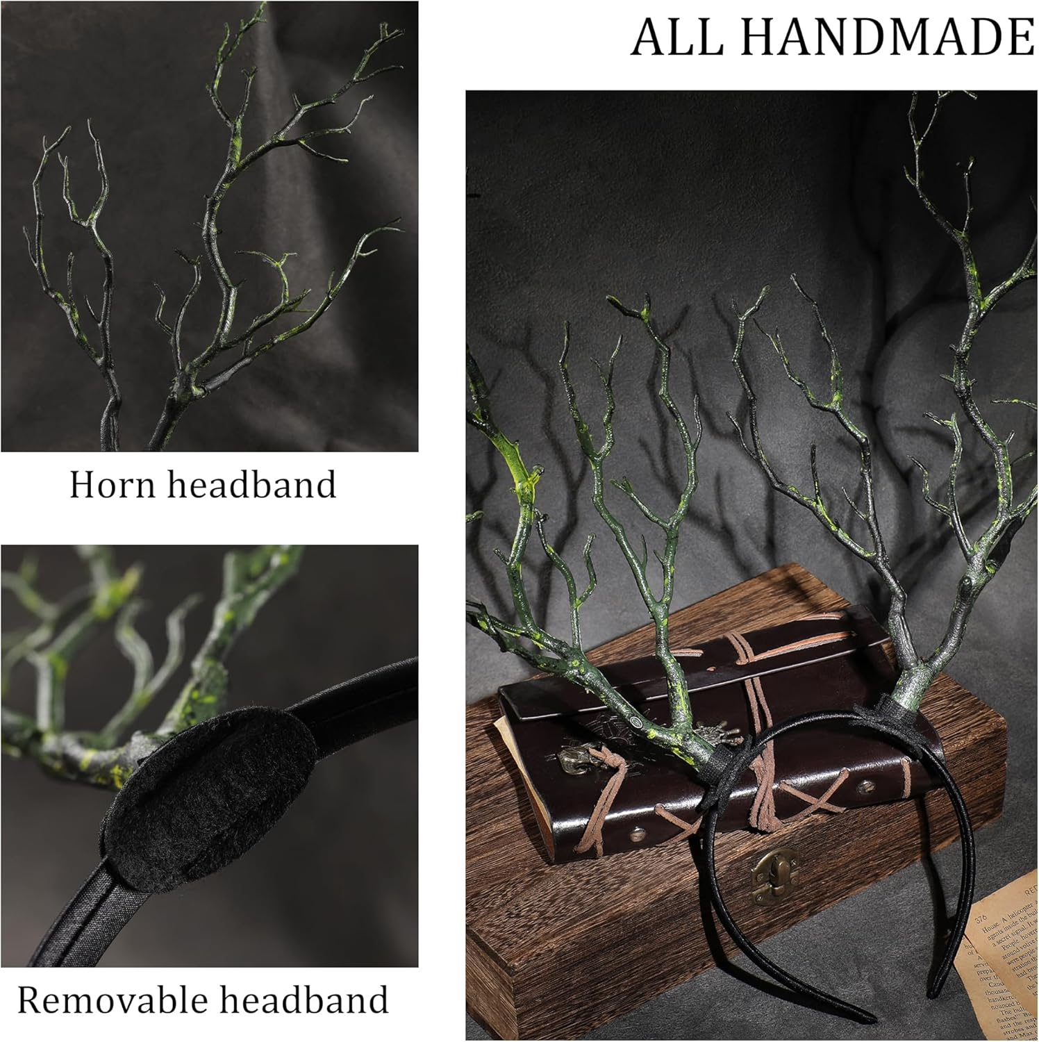 MOSTORY Woodland Branch Antler Headdress - Green Tree Branch Headband, Large Forest Headband for Women, Renaissance Cosplay Renfaire Halloween Outfit, Woodland Fairy Costume image number 3