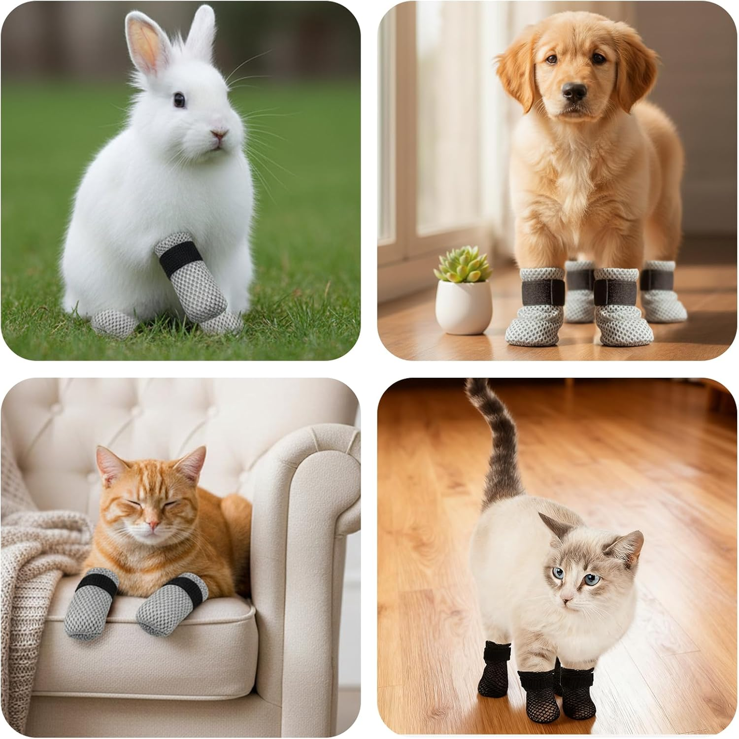 CIATBYYJ Pack of 8 Adjustable Mesh Cat Shoes, Anti-Scratch Cat Socks, Cat Paw Protection, Cat Shoes, Claw Protection, Cat Boots for Bathing, Cutting Nails (Grey, S) image number 1