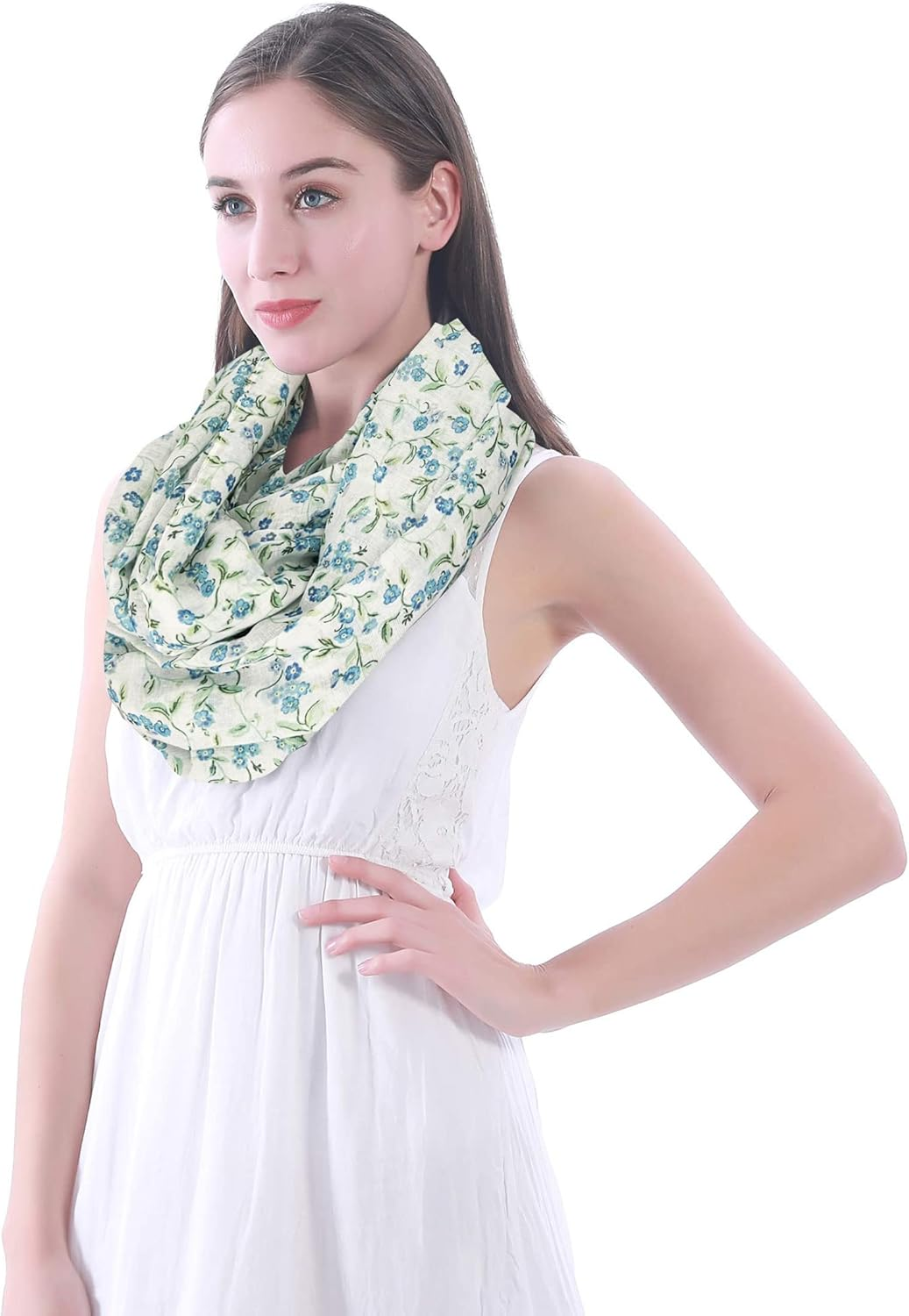 Lina & Lily Forget-Me-Not Flower Print Women'S Infinity Scarf Lightweight Snood - Black image number 4