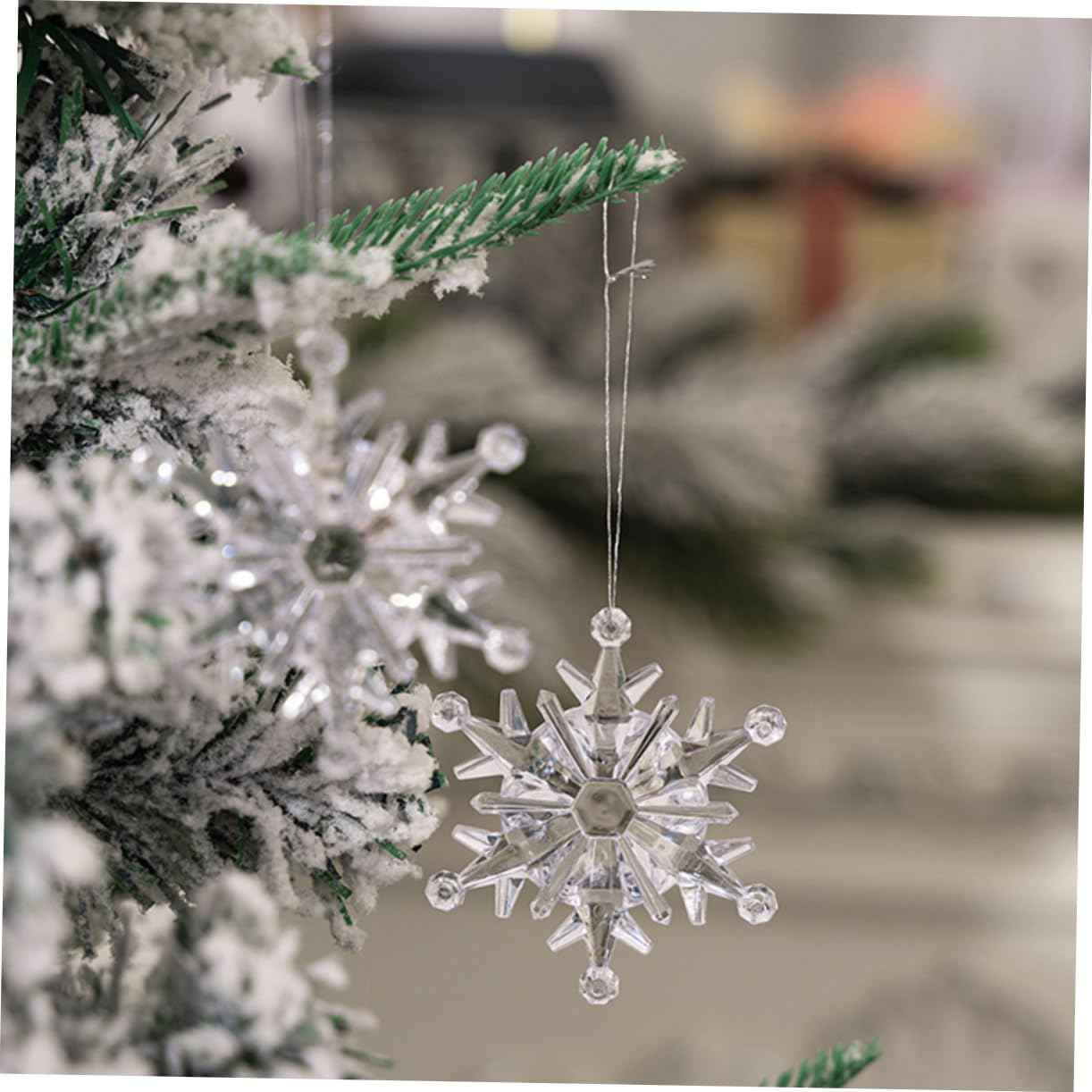 Unique Snowflake Pendant Acrylic Crystal Christmas Tree Decor Silver Christmas Decorations DIY Snowflake Ornaments for Winter Celebrations image number 2