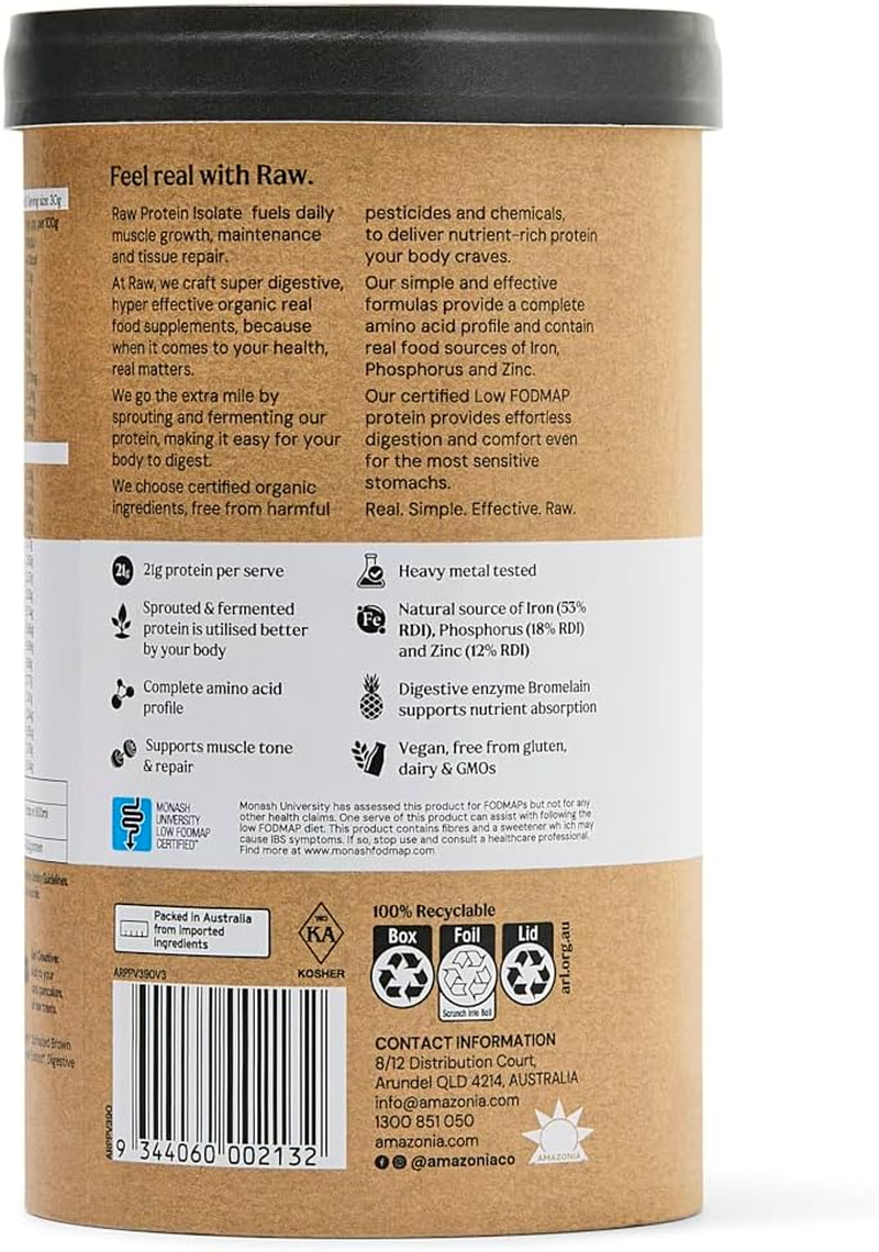 Amazonia Raw Protein Isolate Vanilla, Natural Plant-Based Protein Powder&ndash; Certified Organic, Fermented, Low FODMAP, Gluten-Free, Vegan, 21.6G Protein per Serving, 390G image number 3