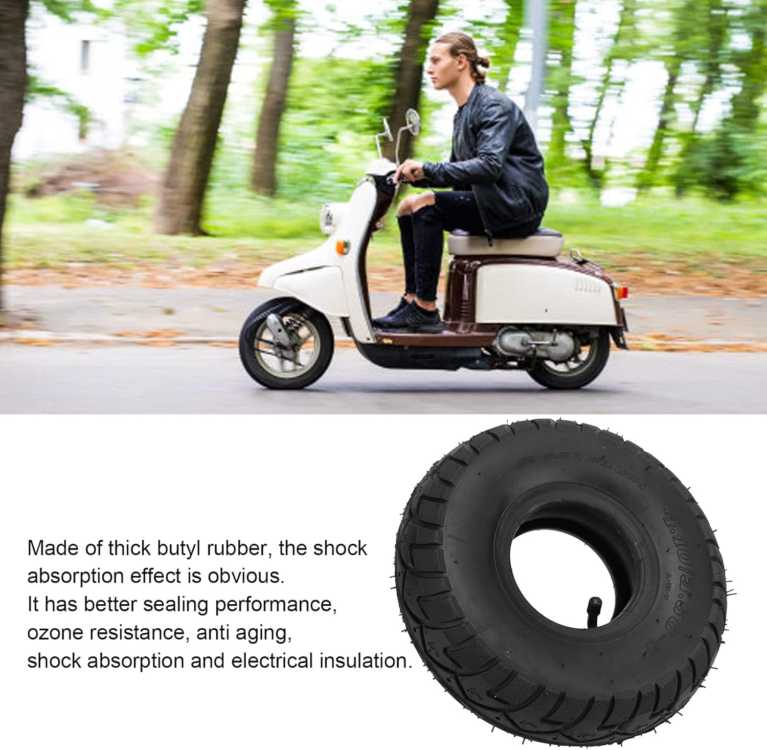 10 Inch 4.10 3.50‑4 Tire and Inner Tube with Bent Valve, 4.10/3.50‑4 Pneumatic Tire Rubber Inner Tube Tire for Wheelbarrows, Lawn Mowers, Hand Trucks Dollies, Yard Trailers image number 1
