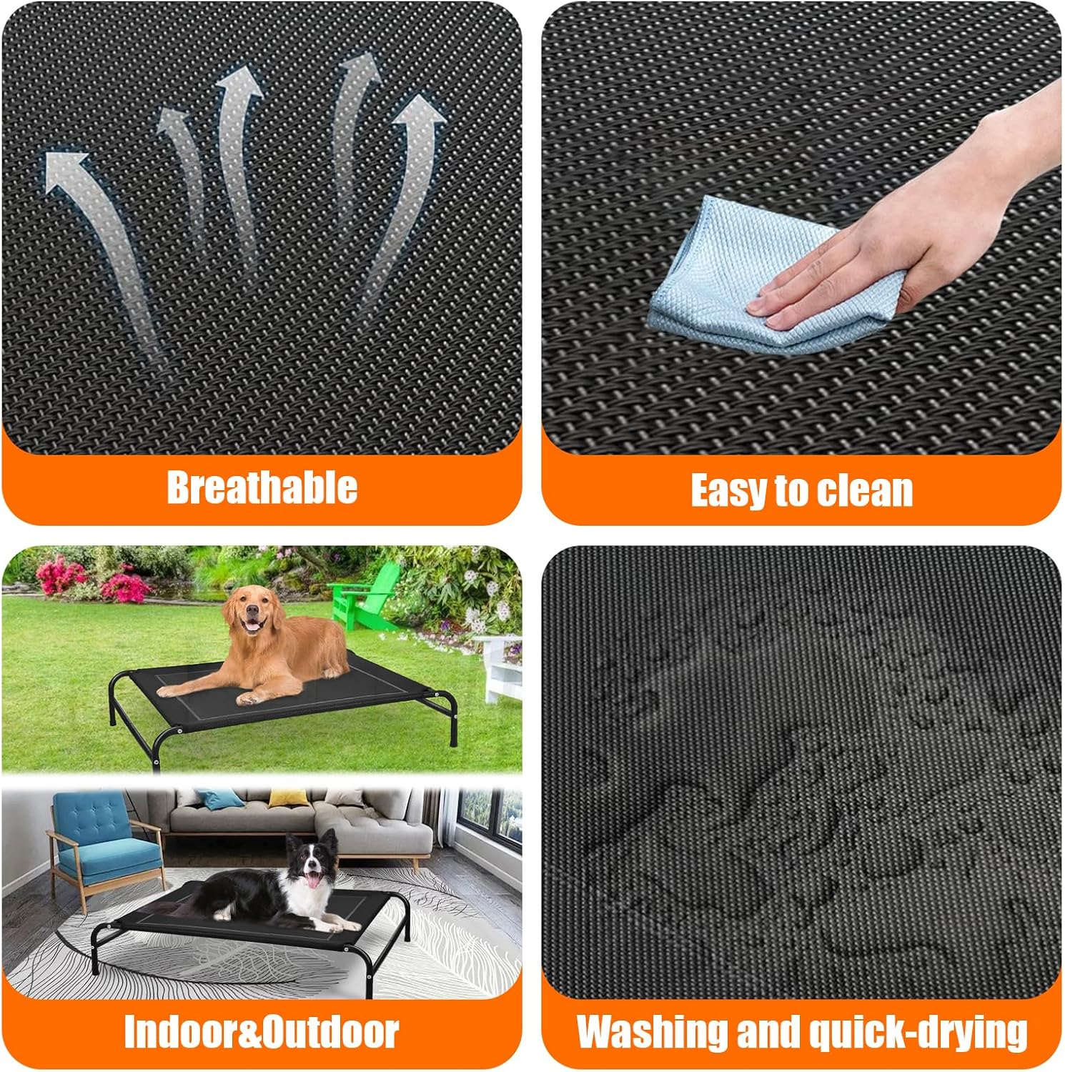 Elevated Dog Bed for Large Dogs，Raised Dog Bed Cot Cooling，Portable Pet Travel Bed for Outdoor，Washable Breathable Mesh Pet Bed with Metal image number 5