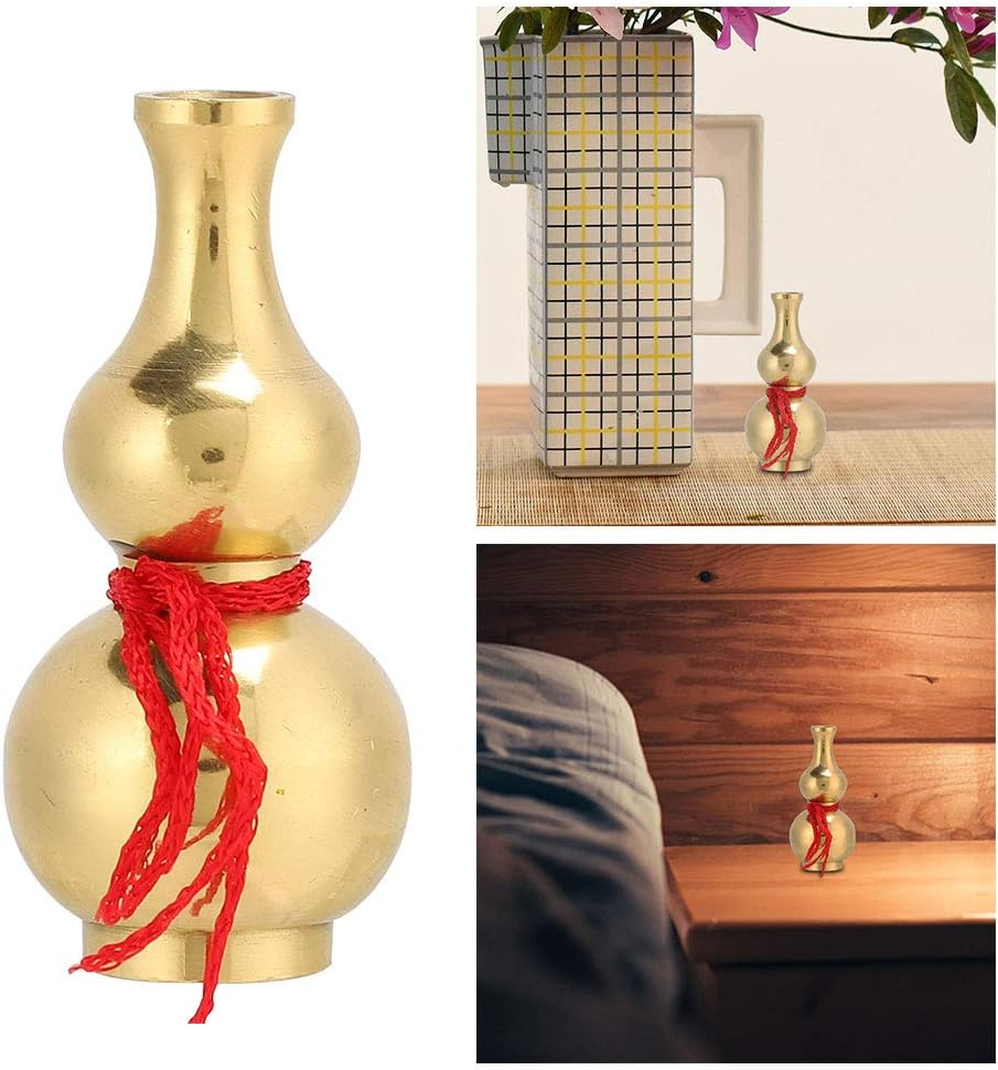Chinese Good Luck Wu Lou, 1.9 Inches Brass Gourd for Feng Shui, Wu Lou/Hu Lu Gourd/Lou Shui Feng Shui Decor Statue Collectible Figure Charm Amulet, Bring Good Luck, Safty, Wealth image number 1