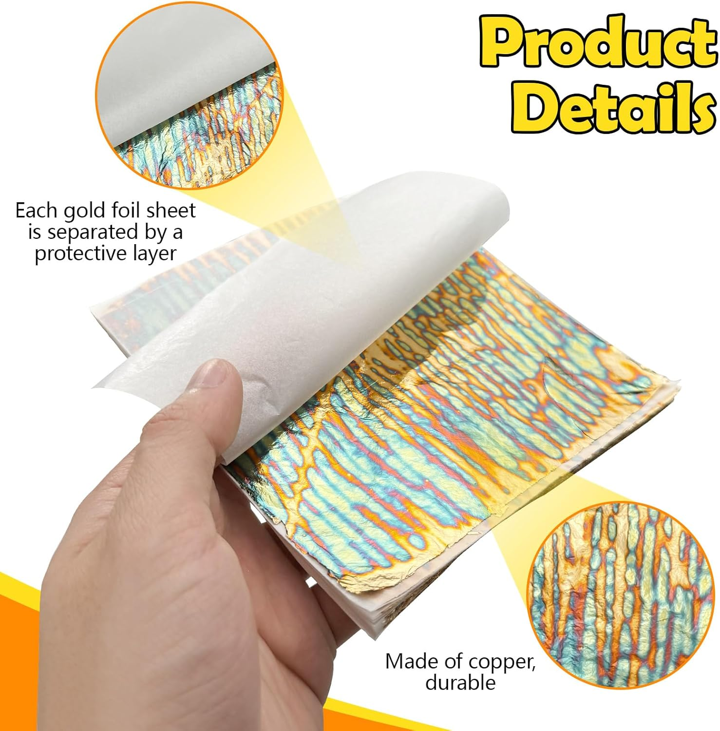 Sekonow Variegated Gold Leaf Sheets 50Pcs, Colorful Imitation Gold Foil Sheets Paper Booklet for Art Craft Painting Gilding Decoration, 5.5" X 5.5", Stripe image number 1
