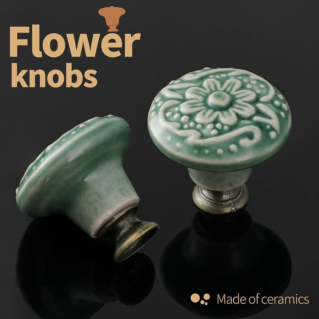 10Pcs Ceramic Knobs Decorative Knobs, Drawer Cabinet Drawer Knobs Pull Handle Door Knobs, Furniture Pull Tool with Mounting Screw, Vintage Floral Cabinet Knobs Kitchen Home Decor (Green) image number 2