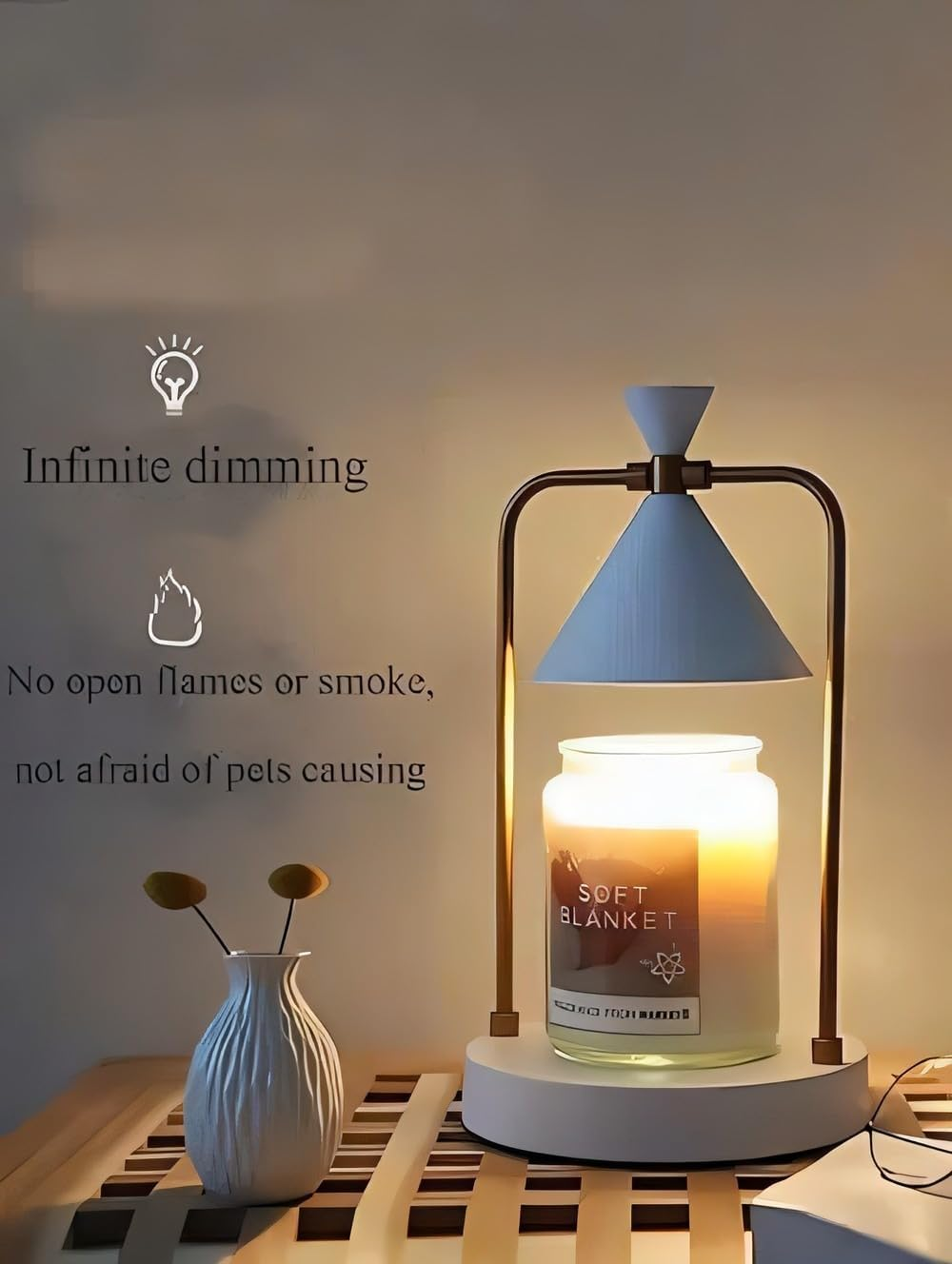 Candle Warmer Lamp Australia, Table Lamp with Dimmable for Jar Candles with 2 Bulbs, Home D&eacute;cor Products for Thanksgiving Christmas Mother'S Day Birthday Women & Mom Gifts, White - Black image number 2