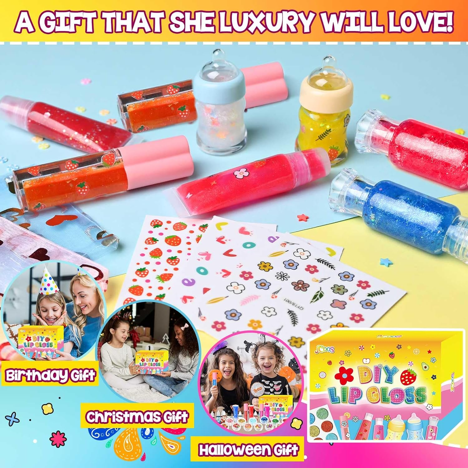 Jcoos Lip Gloss Making Kit, 73PCS Fun Make Your Own Lip Gloss Kit Kids, Beginner, Lipgloss Sets for Girls, DIY Lipstick Set, Moisturizing Lip Oil Base, Gifts for Tween Girls, Teens, Daughters, Women image number 2