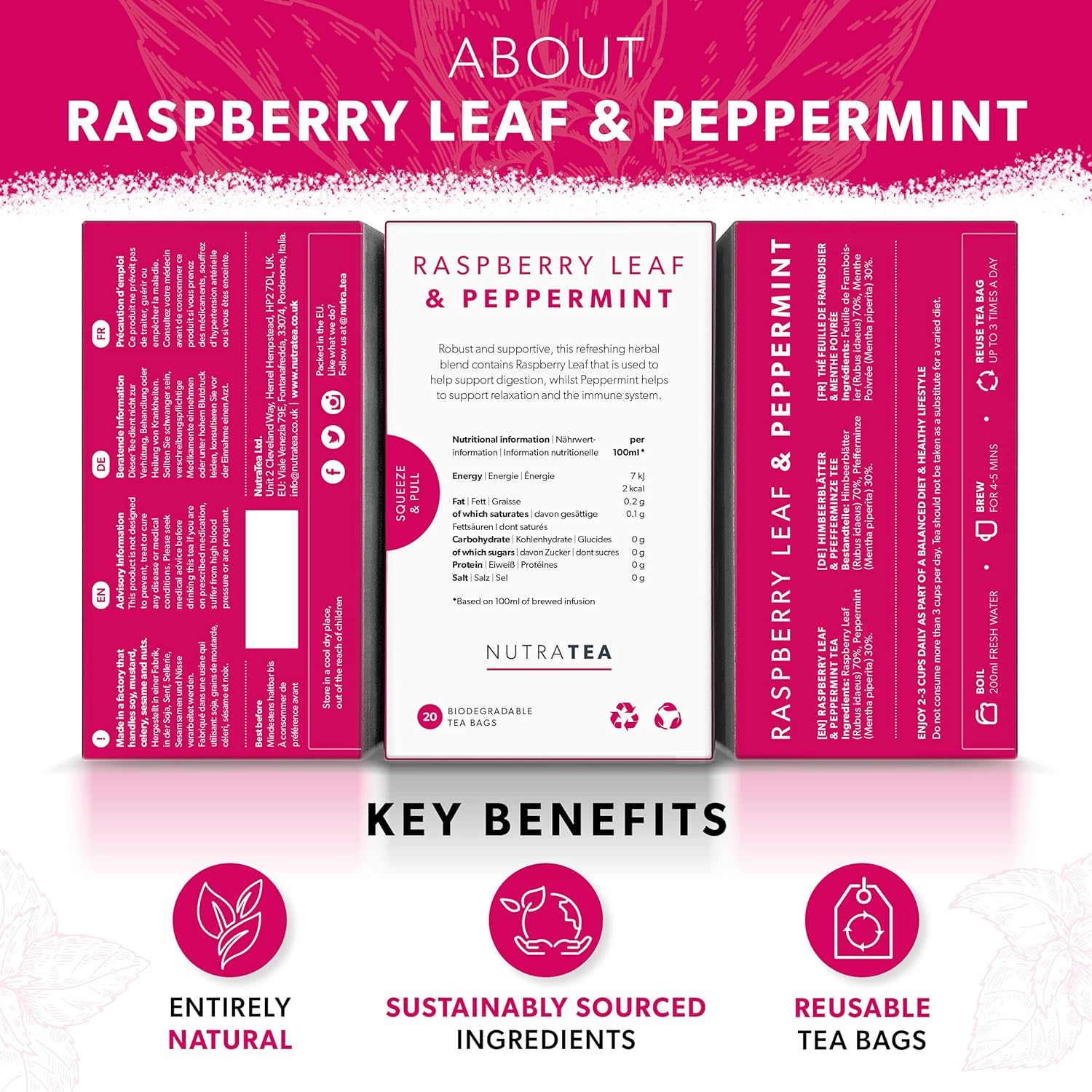Nutra Tea - Raspberry Leaf & Peppermint Tea - Raspberry Leaf Tea for Pregnancy & Expectant Mothers - 40 Tea Bags - Herbal Tea - (2 Pack) image number 5