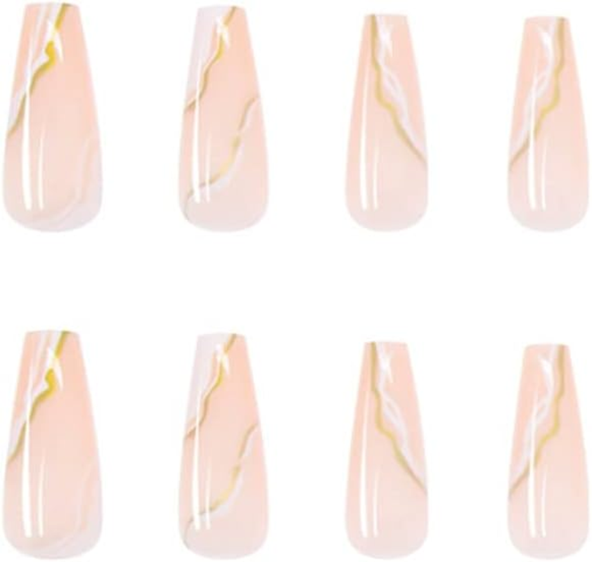 Yoyoee Press on Nails Long Coffin False Nails with Designs Swirl Full Cover Fake Nails Tips for Women and Girls 24Pcs image number 3