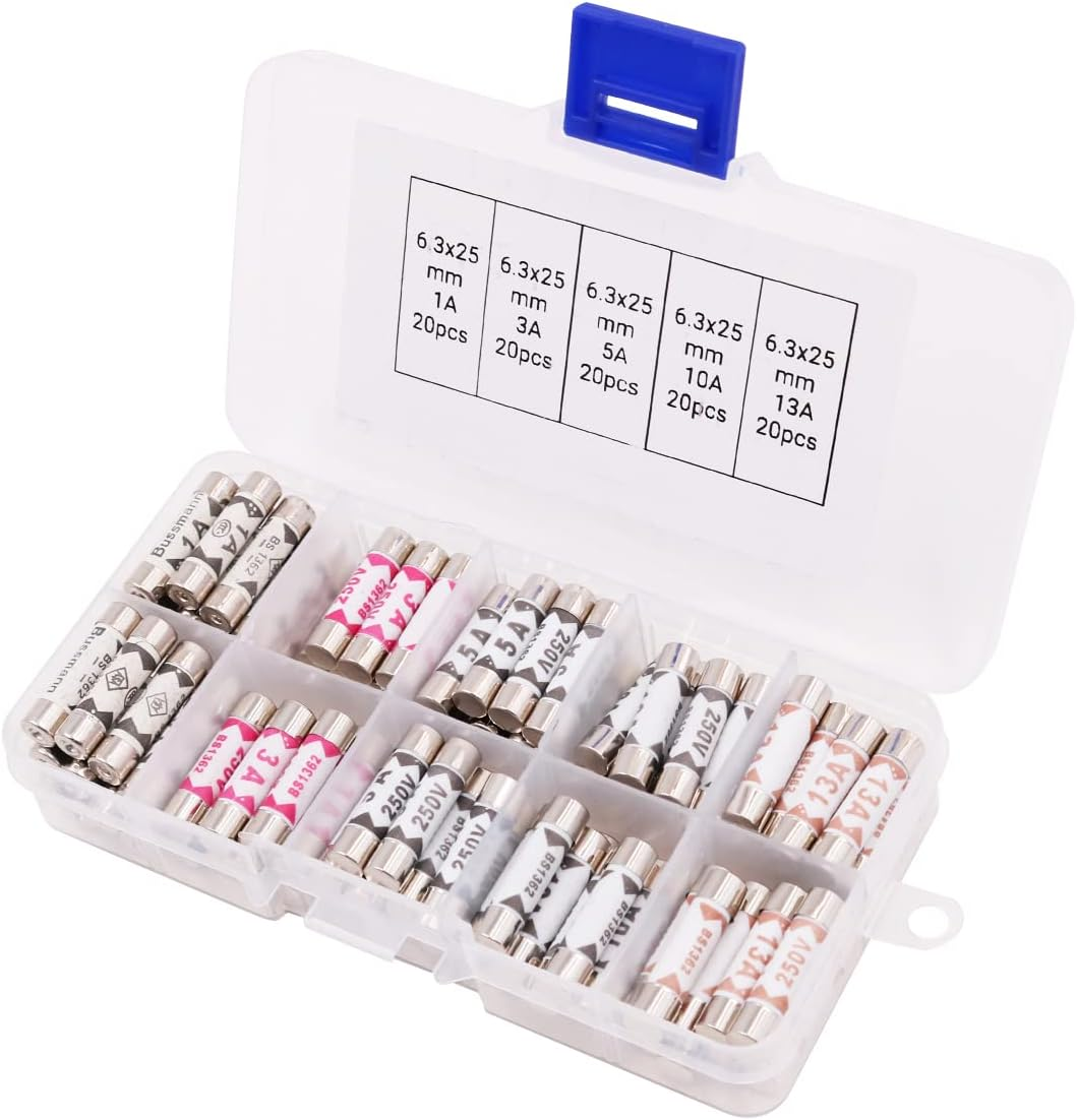 VOANZO 100Pcs Quick Stroke Ceramic Tube Fuse Assorted Kit 240V 1A3A5A10A13A (6.3X25Mm) image number 6