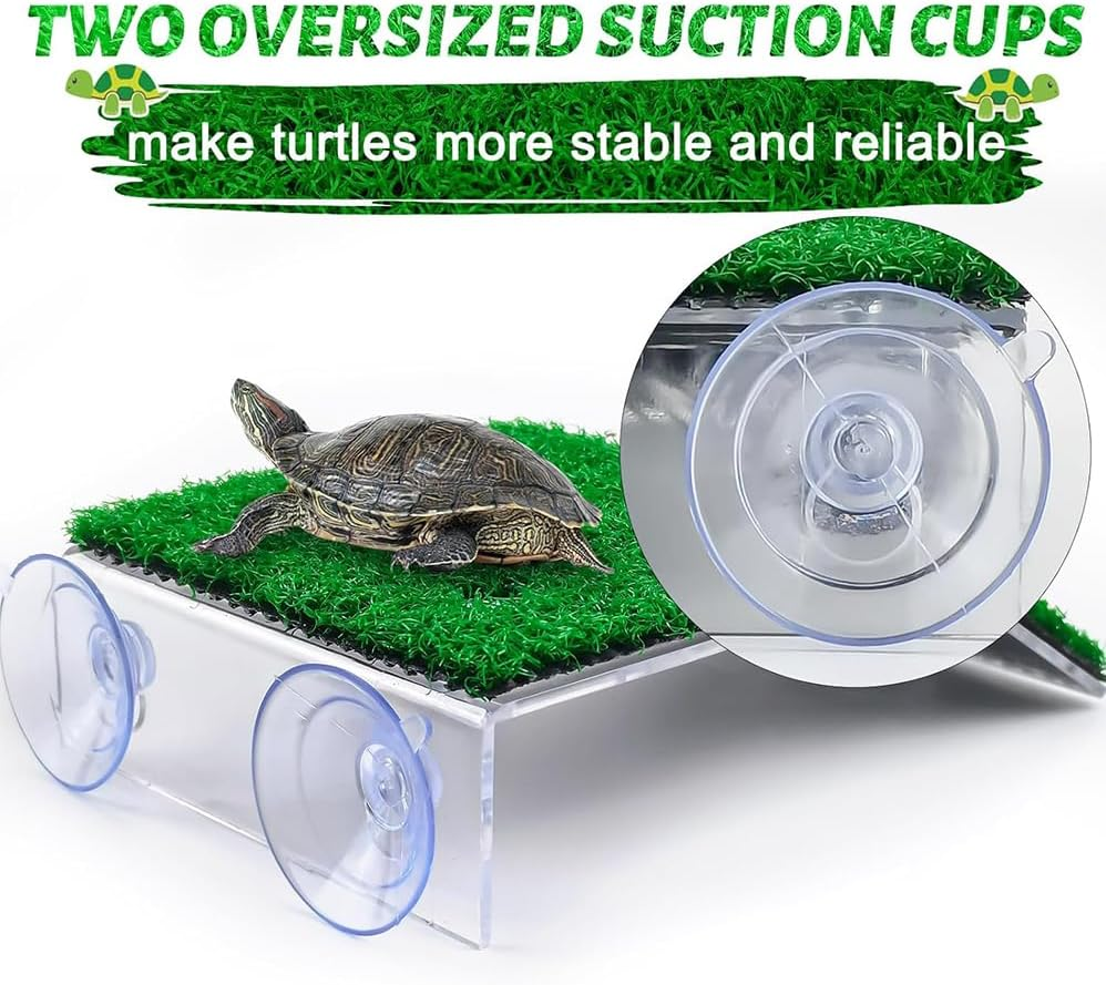 2PCS Turtle Basking Platform, Simulation Grass Turtle Ramp Tortoise Climbing Ladder for Aquarium,Lawn Tortoise Climbing Ladder Turtles Resting Terrace for Reptile Frog Terrapin - Large image number 6