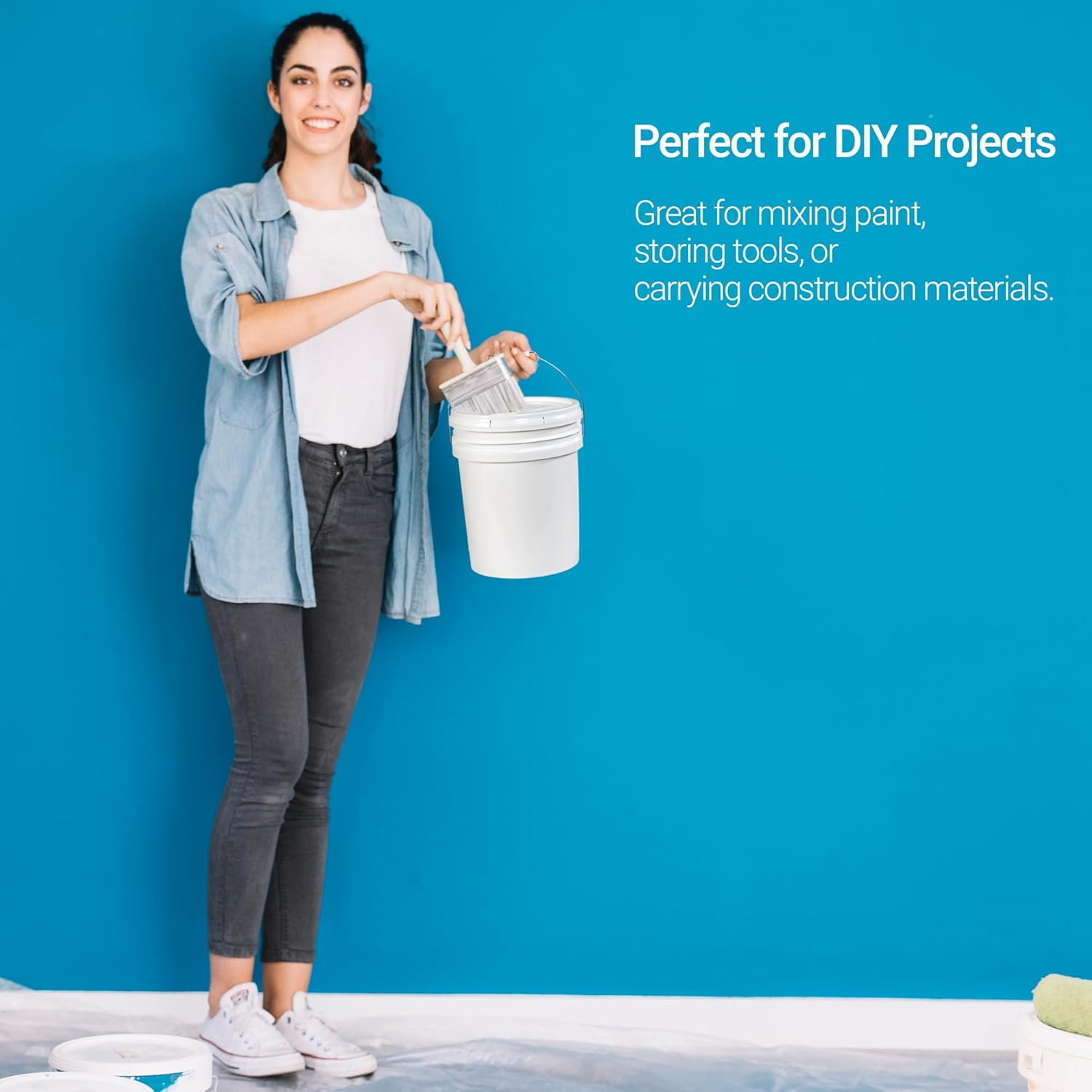 Empty Paint Buckets 5 Pack with Lids &ndash; 20L White Plastic PP Storage Containers with Secure Seal &ndash; Durable Heavy-Duty Buckets for Paint, Adhesives, Chemicals, Feed & Multi-Purpose Use image number 1