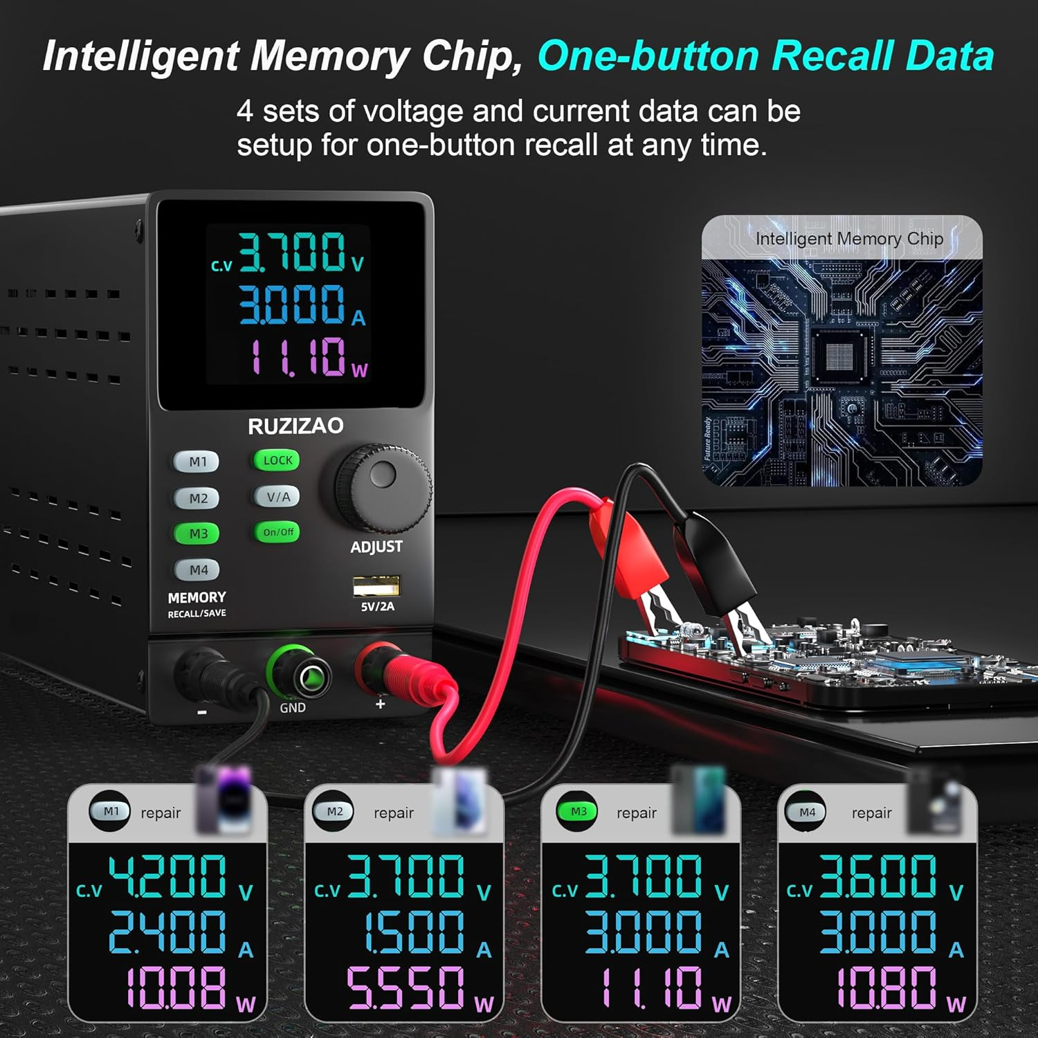 DC Power Supply Variable, 300V 1A, High Voltage Adjustable Switching Regulated Lab Bench Power Supply with 4 Storage Modes, Encoder Knob, Output Switch, Lock Button, Colorful 4-Digit Display image number 2