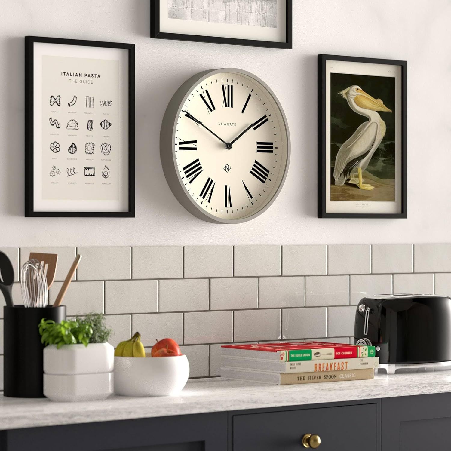 NEWGATE&reg; Number Three Italian Wall Clock - round Clock - Kitchen Clock - Clocks for Living Room - Office Clock - Contemporary Case - Roman Numeral Dial - (Posh Grey) image number 2