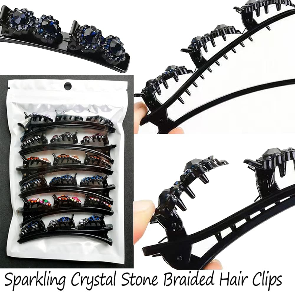 Yusier 6PCS Sparkly Rhinestone Braided Hair Clips Small Flower Hair Accessories Hair Design for Girls and Women Braided Duckbill Hair Clip with Crystal image number 3
