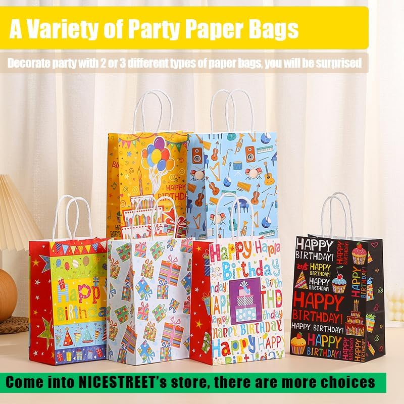 12.6''Large Kraft Gift Bags, 12Pcs Geeric Party Bag Printing Flower, Gift Wrapping Bags with Handles, Candy Treat Bag, Paper Bags Bulk for Wedding,Thanksgiving Day, Flower Pattern Party Supplies (4 STYLES FLOWERS&times;3 15&times;21&times;8Cm) image number 4