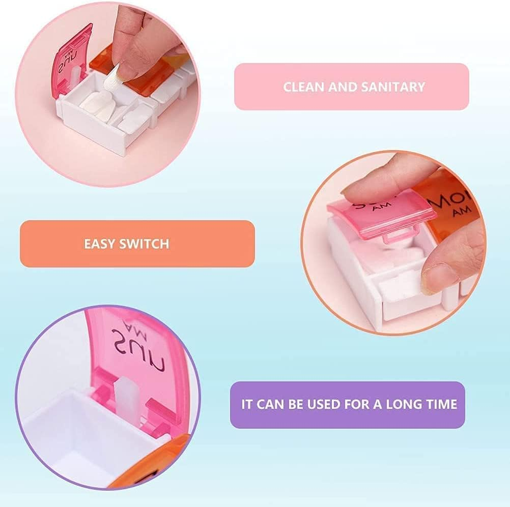 AM PM Weekly 7 Day Pill Organizer (Twice-A-Day)， Large Daily Pill Cases with Easy Push Button Design for Pills/Vitamin/Fish Oil/Supplements - Rainbow