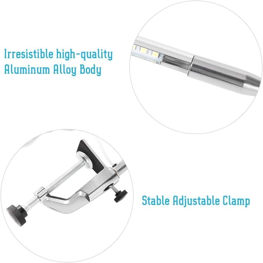 Desk Light with Clamp, USB LED 8W Clip Nail Desk Lamp Eye Care Flexible Gooseneck 360&deg; Clamp Light for Manicure Reading Eyebrow Office Tattoo (Beads) image number 5