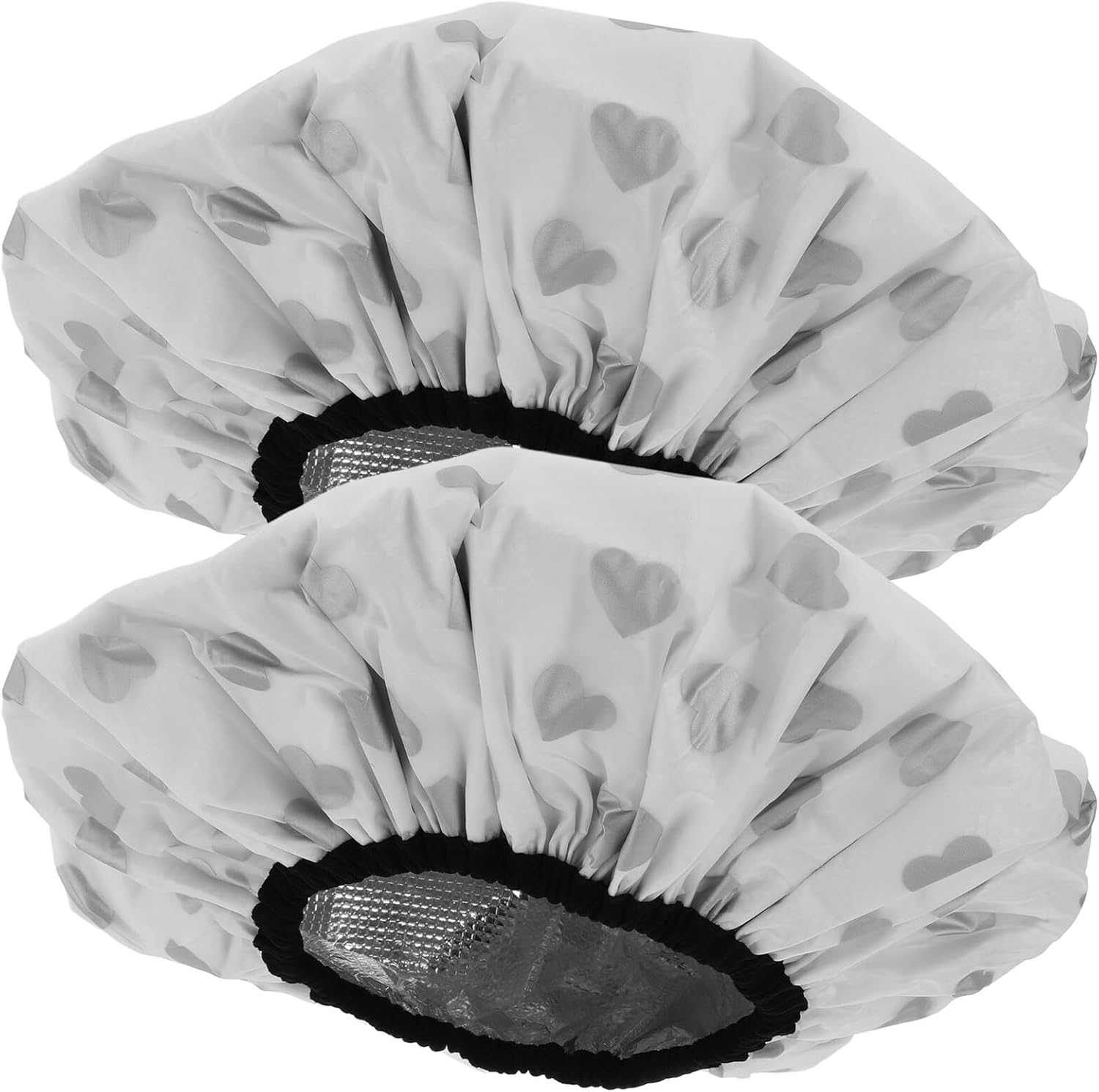 TEMPNAP 2Pcs Reusable Double Tin Foil Hair Cap for Deep Conditioning and Oil Treatment Anti-Static Shower Hat for Long Hair Elastic Stylish Design for Home and Salon Use Gray Heart image number 2