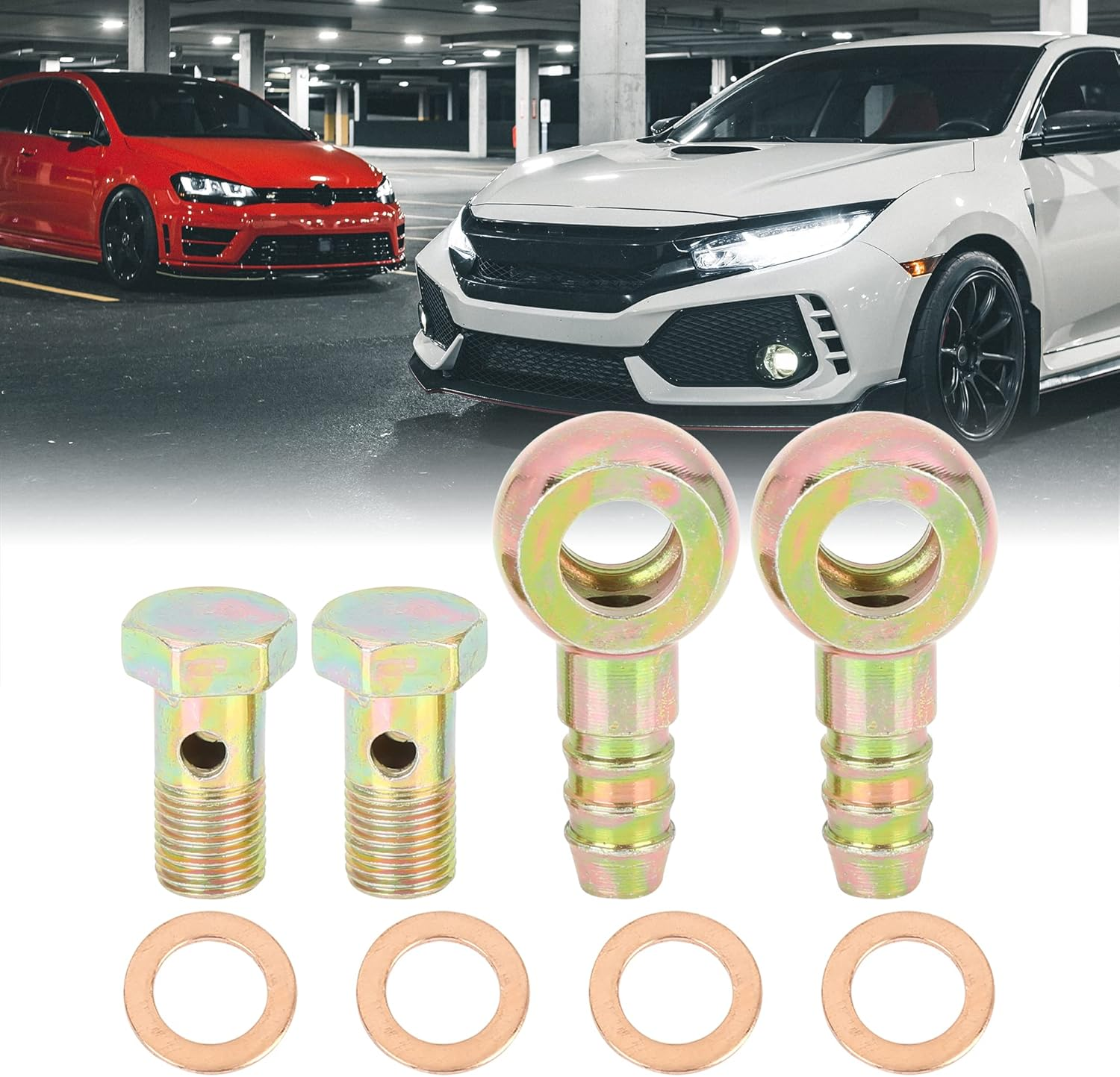 X AUTOHAUX 2 Sets 10Mm Banjo Hose Barb Bolt Fittings Banjo Bolt Washer Kit Metal for Motorcycle Car image number 2