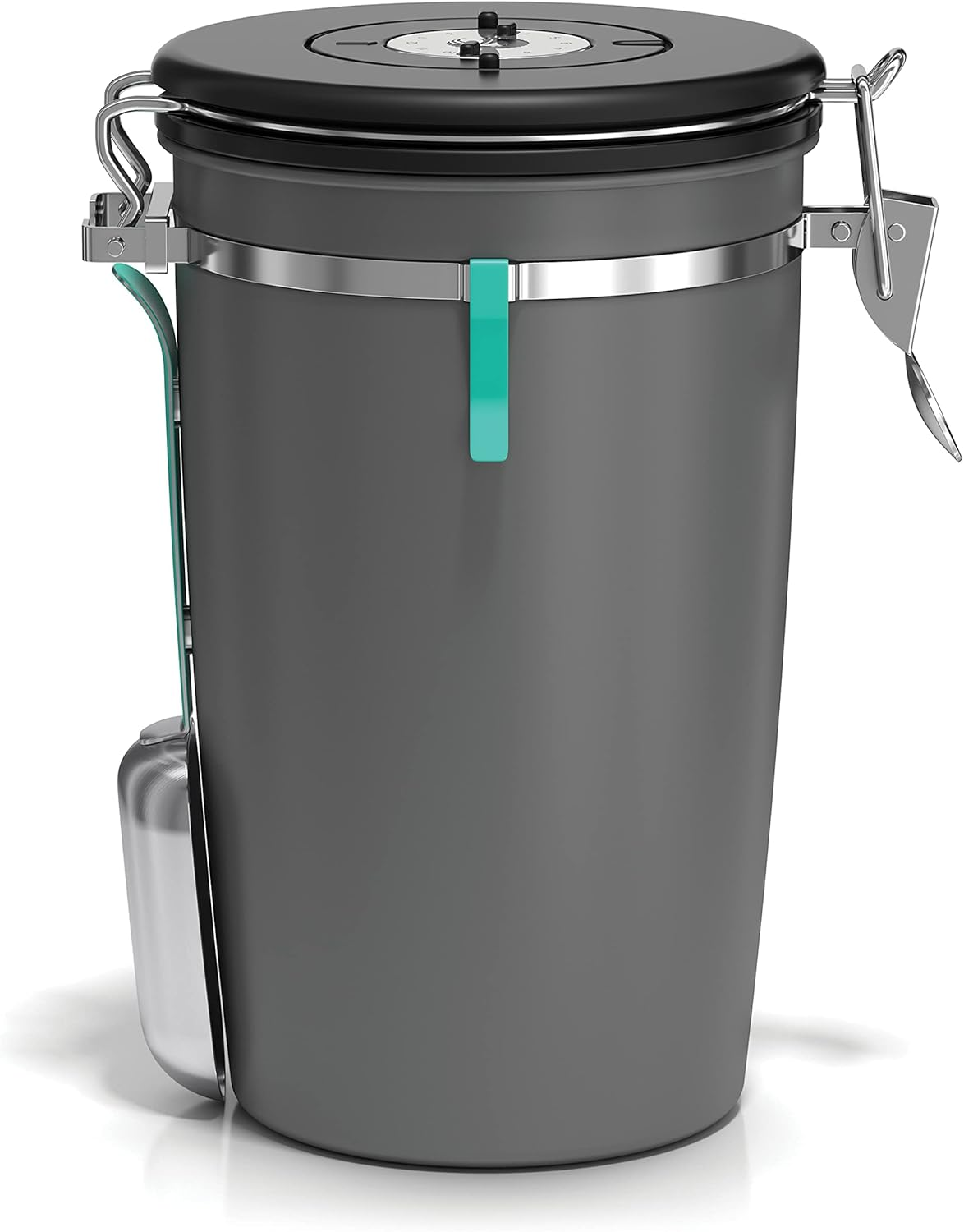 Coffee Gator Coffee Canister, 22Oz Airtight Stainless Steel Kitchen Food Storage Container with Date Tracker, Valve, Scoop for Sugar, Grounds, Beans, Tea, Sugar, Cereal, Flour, Cookies Jars - Black