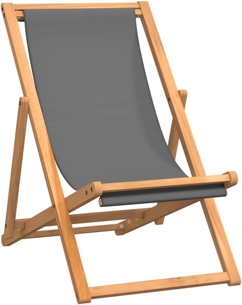 Vidaxl Folding Beach Chair in Grey, Solid Teak Hardwood, Ideal for Garden, Beach, Camping with Fabric Seat & Adjustable Backrest image number 7