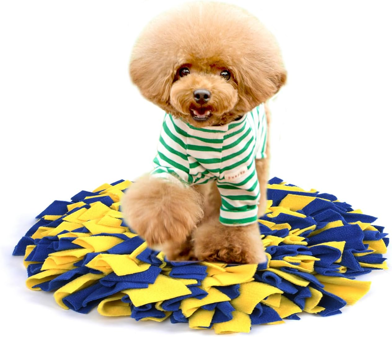 Larfraecy Dog Snuffle Mat,Interactive Feeding Game Toy for Dogs,Pet Snuffle Mat,Pet Foraging Mat for Smell Training Dog Toy,Dog Sniffing Pad for Stress Relief and Slow Feeding 45Cmx45Cm(Yellow/Blue) image number 1
