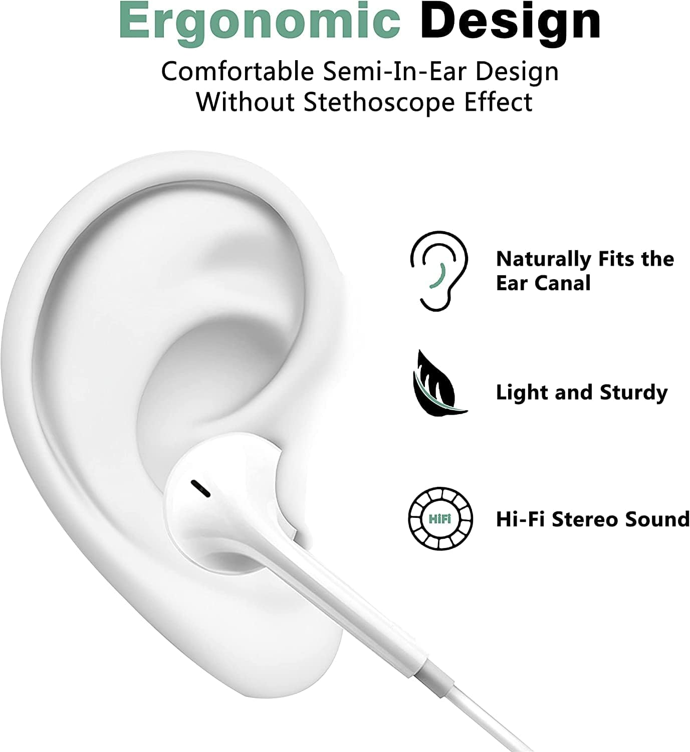 High Definition Wired In-Ear Earphones Extra Bass Noise Isolating Earphones with Mic for Iphone Ipod Ipad MP3 Huawei Samsung Lightweight Headphones with Volume Control 3.5Mm Jack image number 3