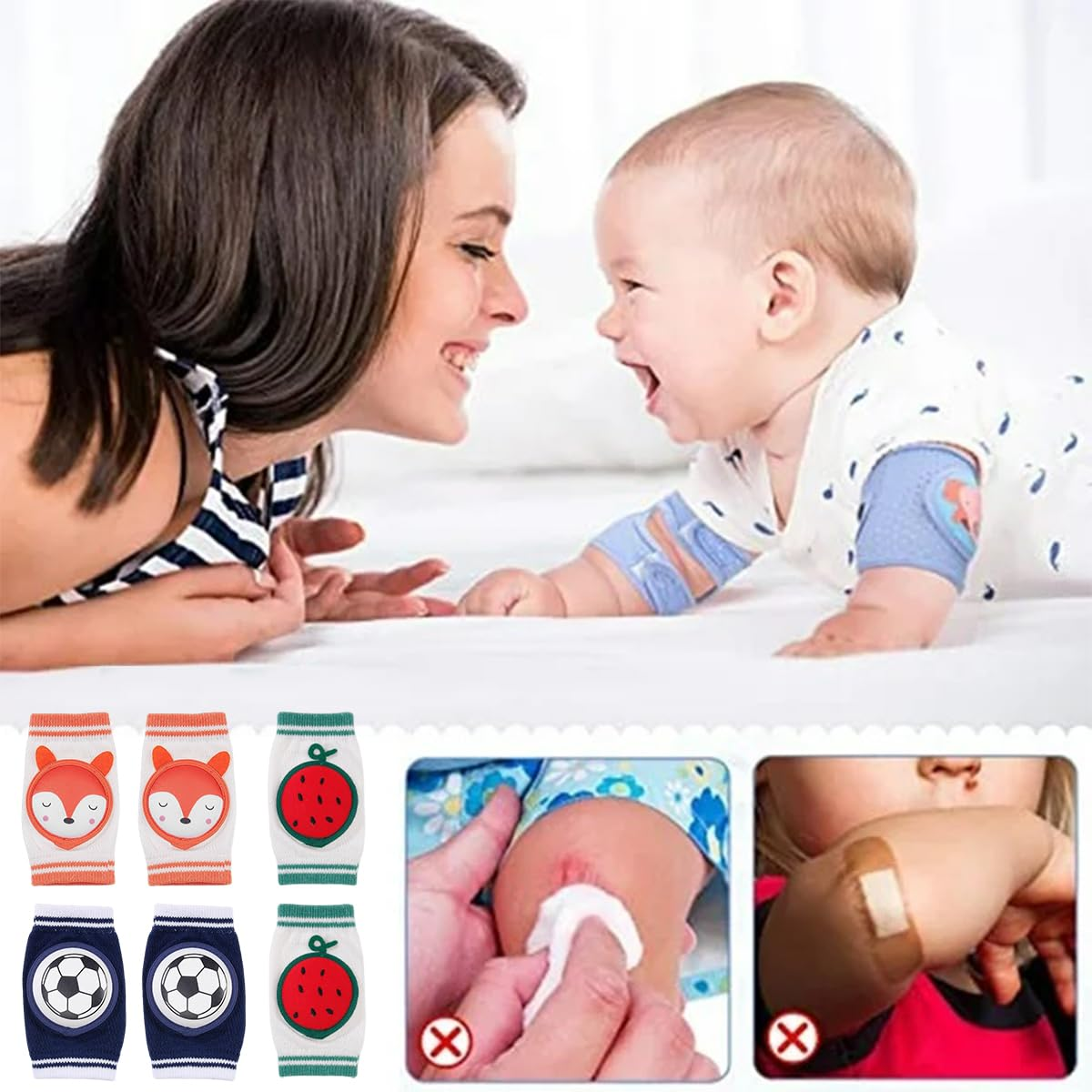 JZS Baby Knee Pads for Crawling, Breathable Cotton, Knee Protector with Sponge Pad, 3 Pairs, Style 2 image number 2