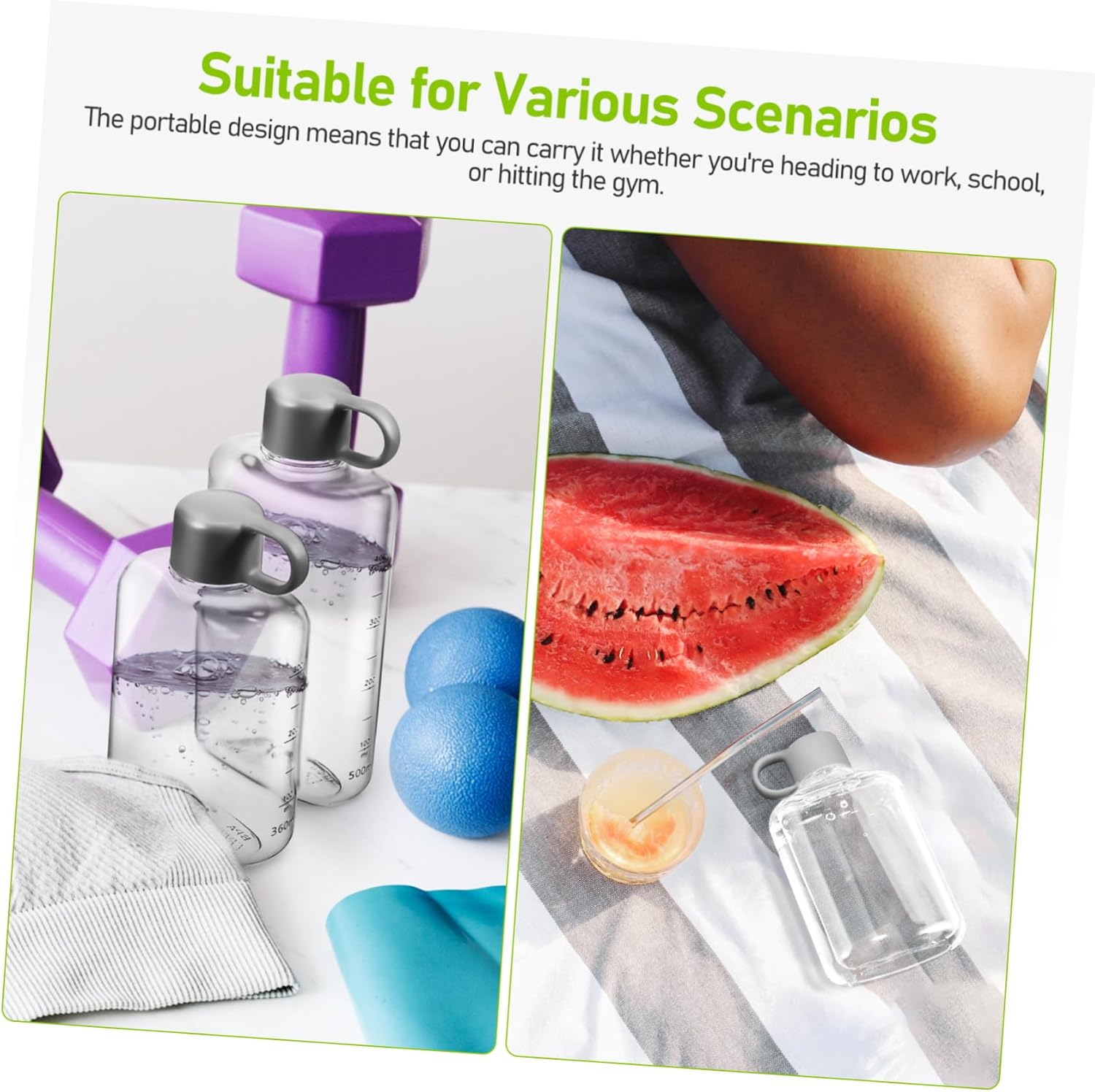 2Pcs Portable Flat Water Bottle Lightweight Leak Outdoor Activities Stylish Tritan Drinking Bottle for Gym Travel Camping image number 6