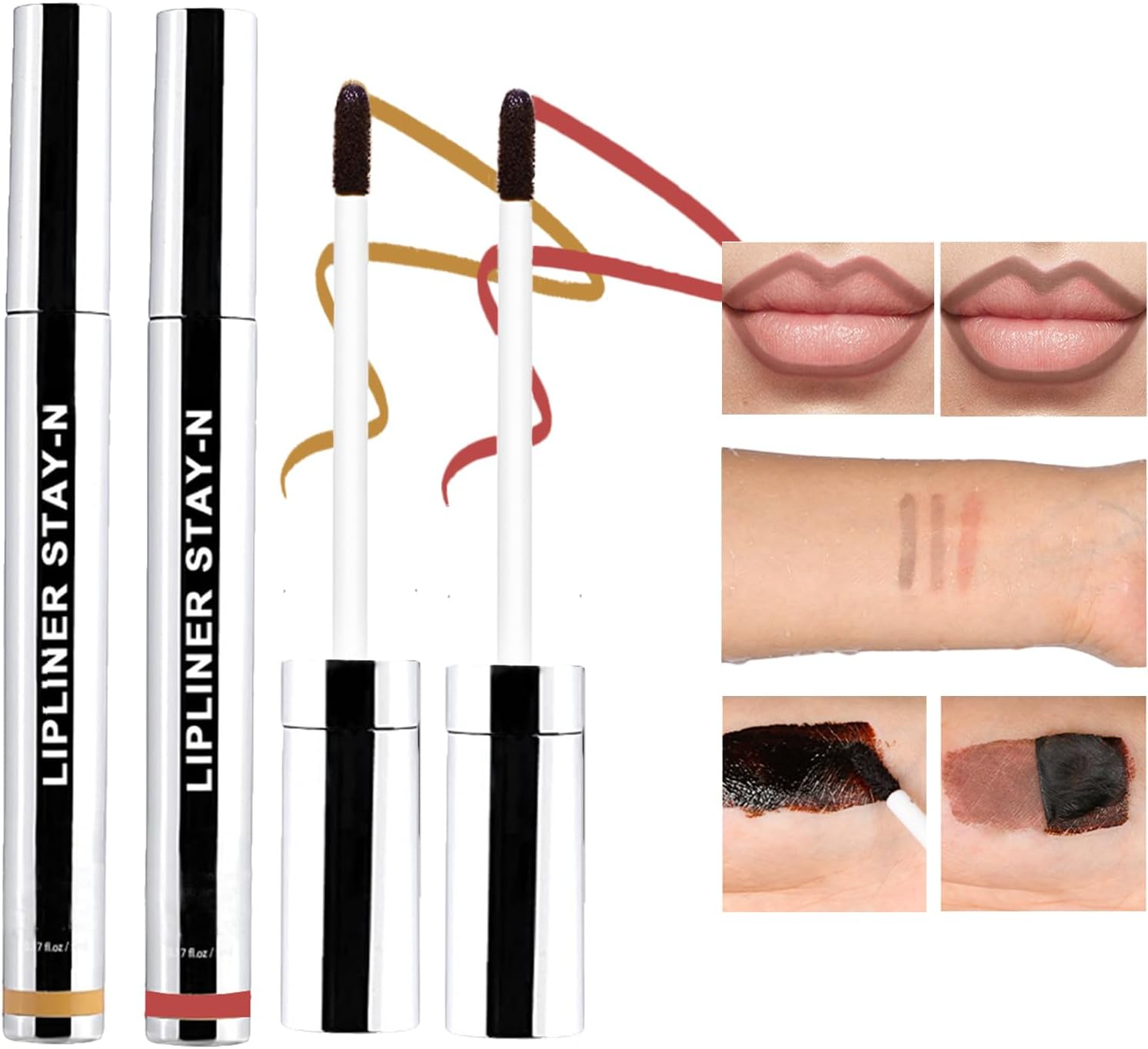 Aaiffey Lip Liner Stain Peel Off,Long Lasting Lip Stain Peel off Waterproof Lip Tint Stain Non-Stick Cup Natural Lip Makeup (01#Nude+03#Rose)