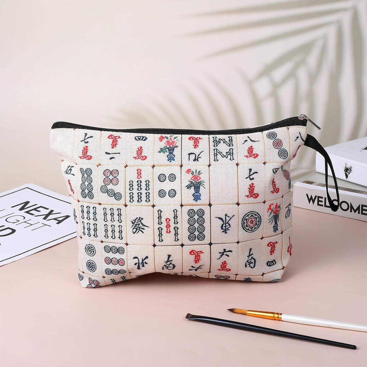 YQQYG Mahjong Lucky Cosmetic Bag, Mahjong Gifts for Women Gifts for Mahjong Players Mahjong Accessories Mahjong Inspired Gift Mahjong Gifts for Mahjong Lover Women Mom Grandma Birthday Travel