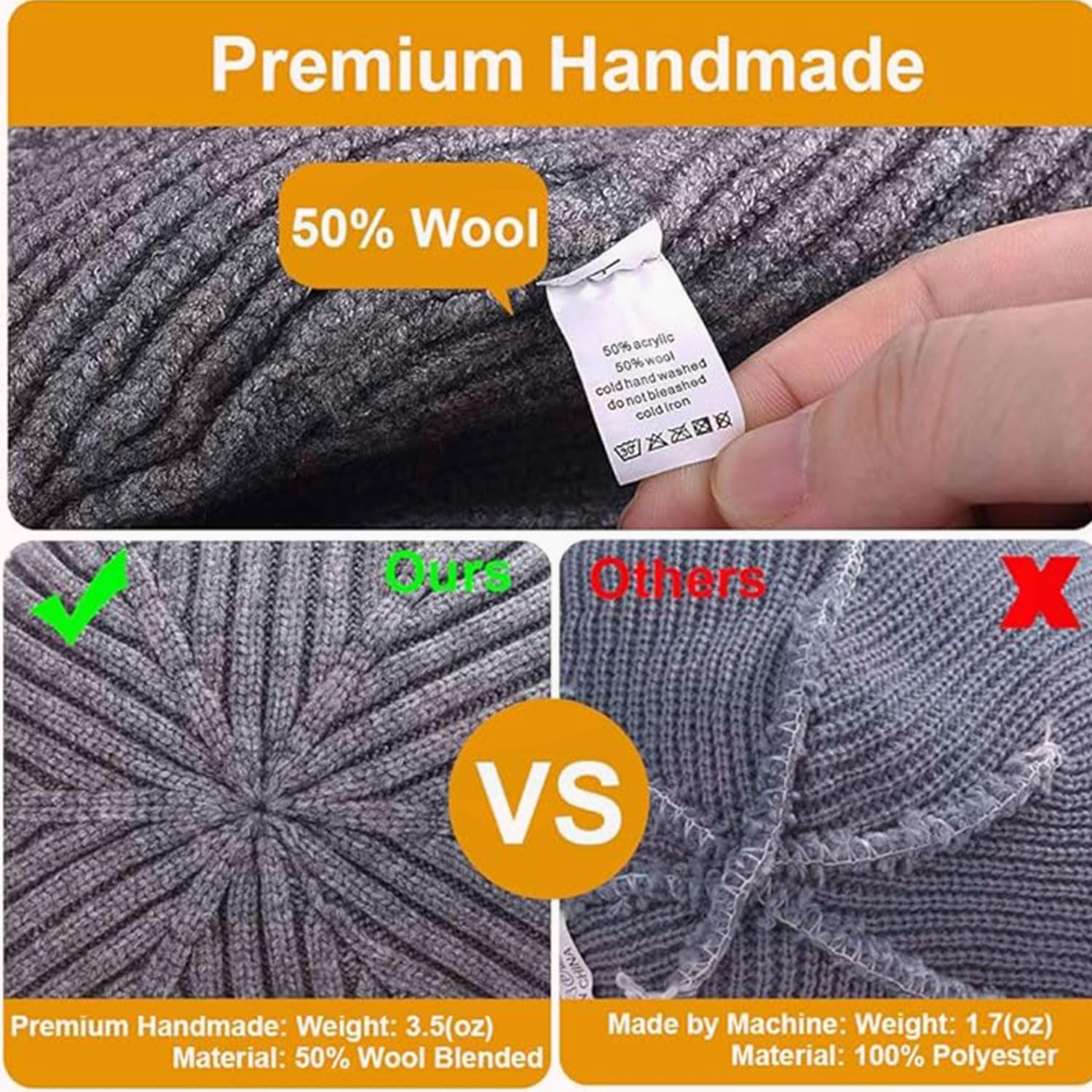 YIRANJIA 3-Pack Wool Fisherman Beanies for Men | Short Knit Watch Caps Cuffed Trawler Hats for Winter, Fishing & Outdoor Activities image number 2