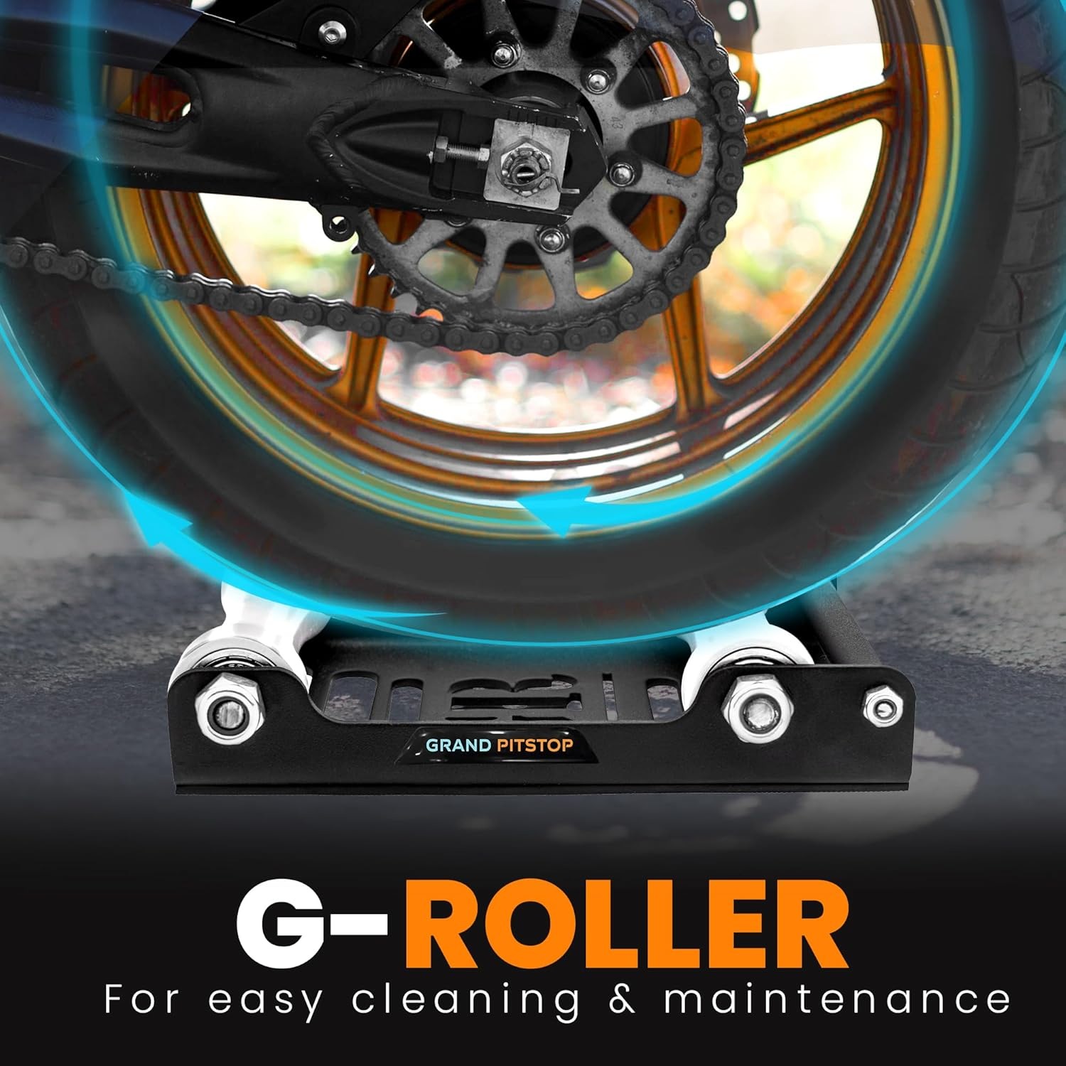 Grand Pitstop Motorcycle Wheel Cleaning Stand - Paddock Stand Replacement - Wheel Roller Stand for Tire Cleaning & Chain Lubrication - Groller (Large (Bikes < 600 Lb & Tire Width <240 Mm)) image number 2