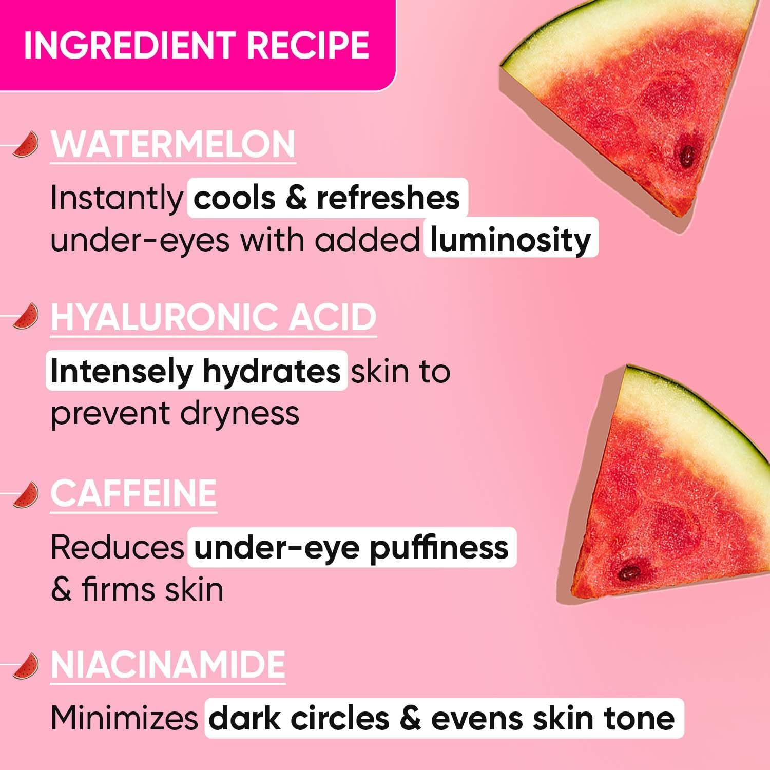Dot & Key Watermelon Cooling Hydrogel under Eye Patches for Dark Circles & Puffiness Reduction | with Hyaluronic & Niacinamide | Eye Patches | Instantly Hydrates, Cools & De-Puffs | 60 Patches image number 3