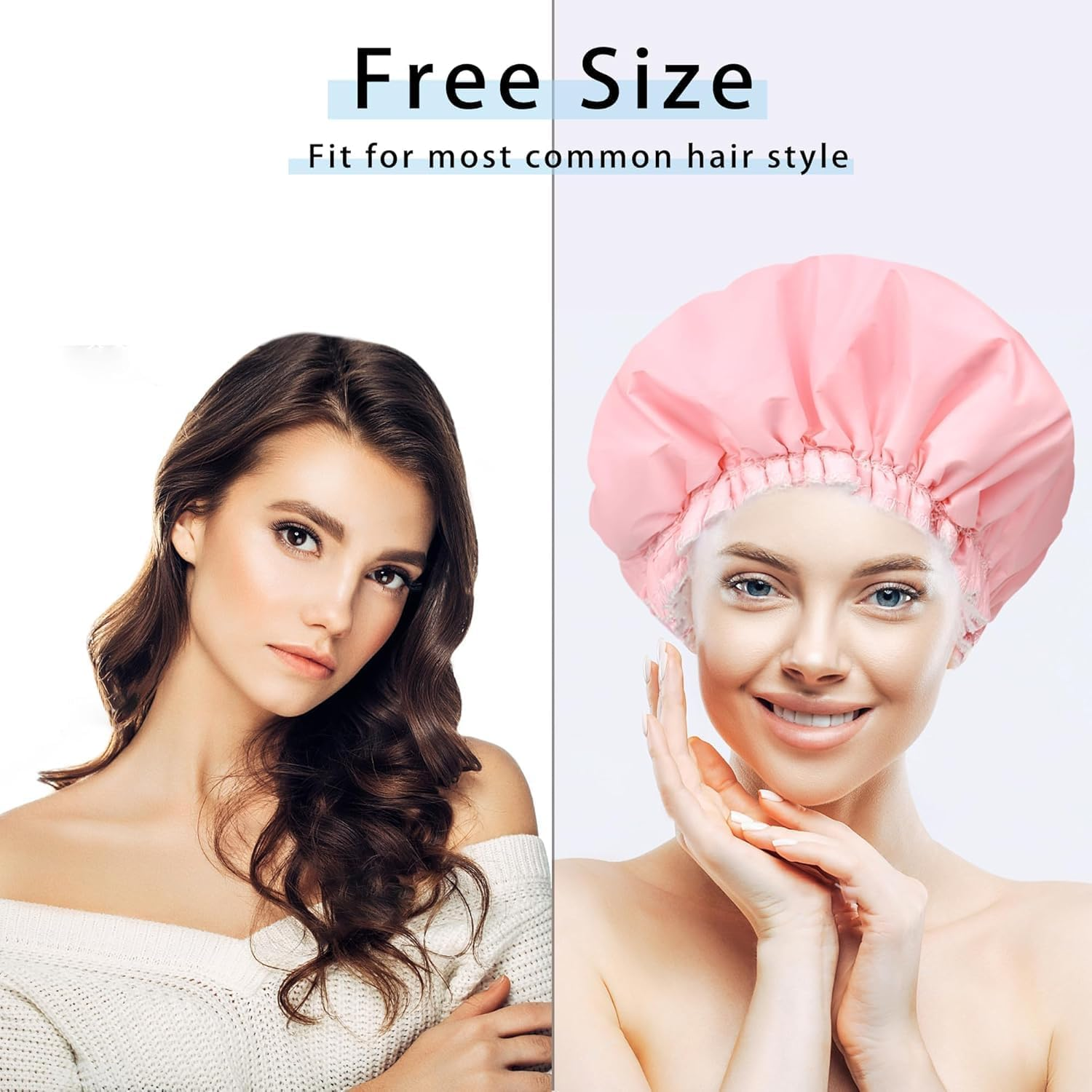 Shower Caps for Women, Terry Cloth Lined, Reusable Bath Caps, Double Waterproof Layers Shower Cap, Bathing Shower Caps, for Long Thick Hair, Waterproof Washable Soft Bath Shower Caps for Hair Care image number 2