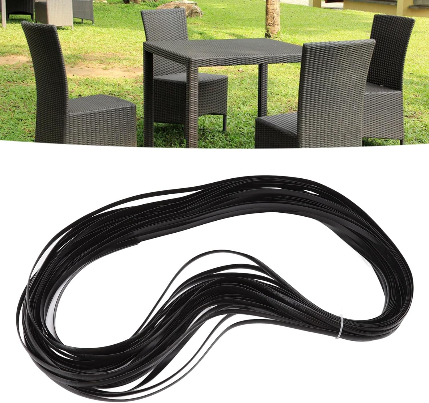 Wicker Repair Material, Flat Plastic Rattan, Synthetic Rattan Replacement Material, Plastic Wicker Repair for Repairing Subs, Sofas, Tables, Storage Boxes (Black)