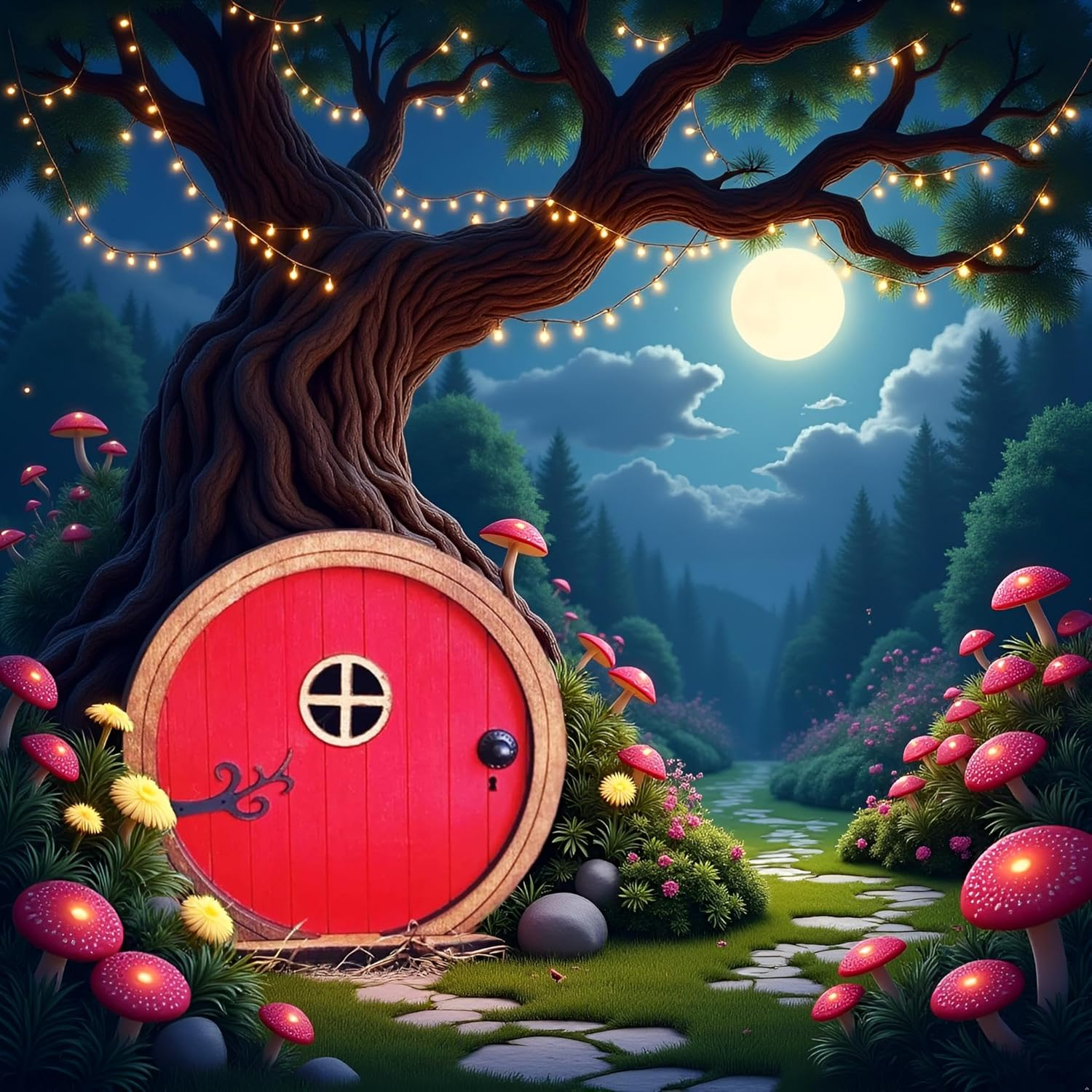 Red Fairy Garden Door for Tree, Fairy Doors for Trees Outdoor & Tree Trunk, Mini Fairy Garden Sculpture Lawn Ornament Decor, Fairytale Tiny House Doors Mini Gift, Fairytales Door Decoration image number 6