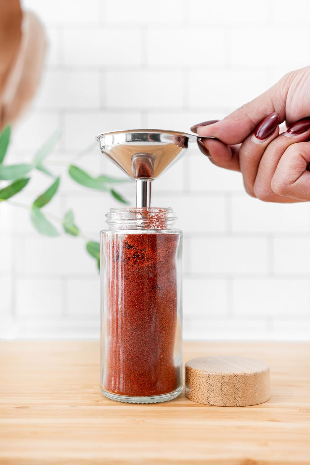 24 Glass Spice Jars with Label, round Bamboo Spice Jar Set, Seasoning Containers with Labels, Salt Grinder, 374 Spice Labels, Spice Bottles Funnel Empty Spice Jars with Shaker Lids Spice Containers image number 6