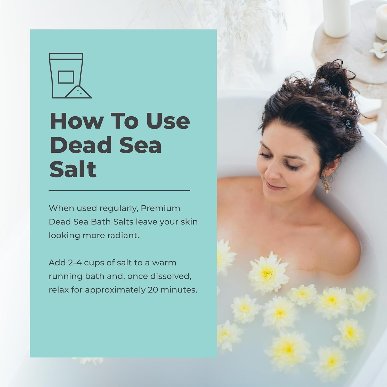 The Salt Box - Relaxing Bath Soak Fine Dead Sea Salt- Magnesium Scrub for Skin Hydration, Detoxification, and Stress Relief - 3Kg Single Bag - Natural White Crystals with Light Mineral Scent image number 4