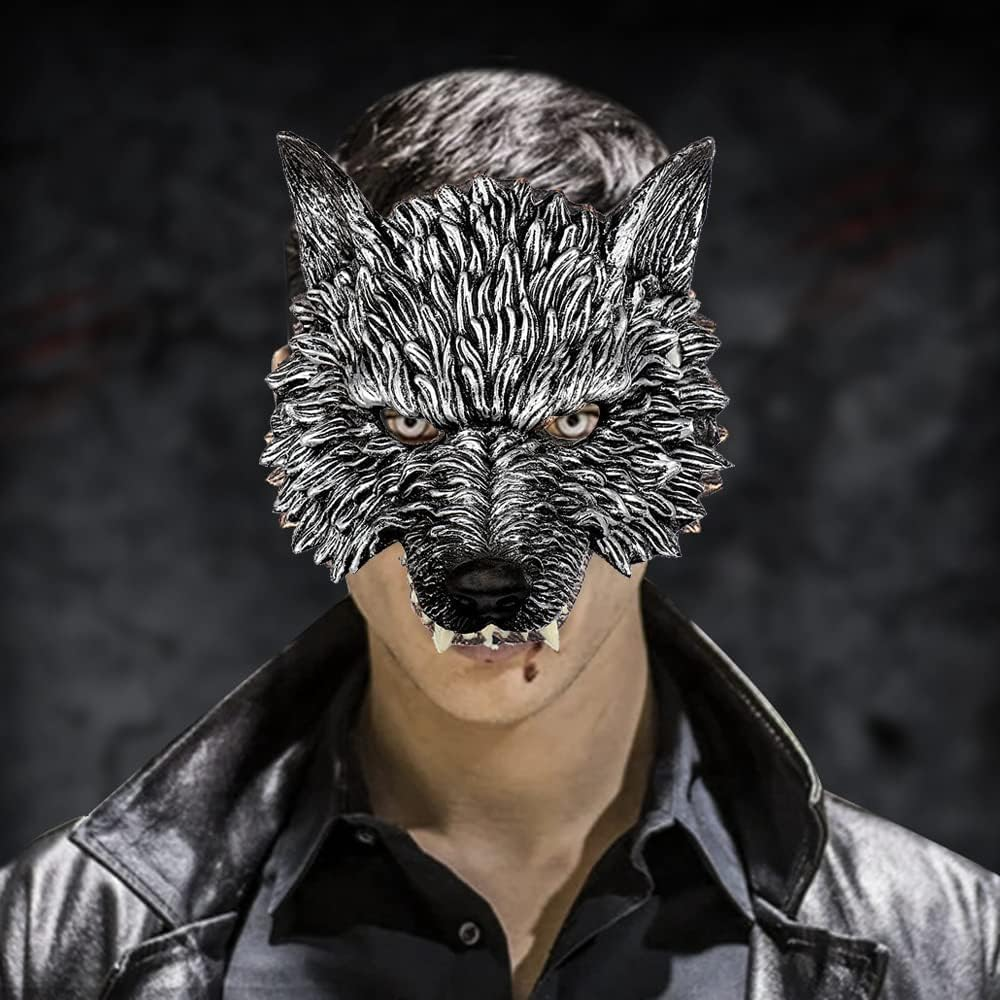 Wolf Mask and Tail Glove Set, Scary Half Face Werewolf Mask Animal Masquerade Mask for Men Halloween Cosplay Costume - 1Pc image number 4