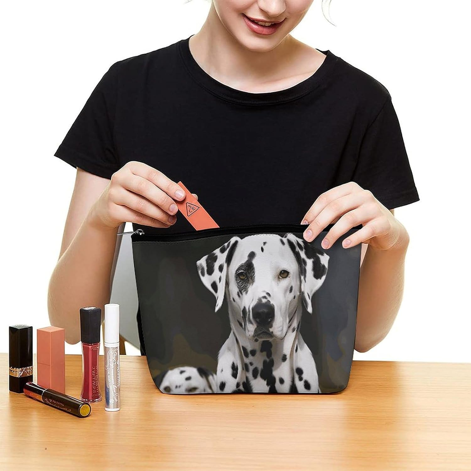HEBVNJF Travel Makeup Bag Portable Cosmetic Bag Diving Hippo Makeup Storage Bag for Women/Girl, Dalmatian Dog, One Size image number 4