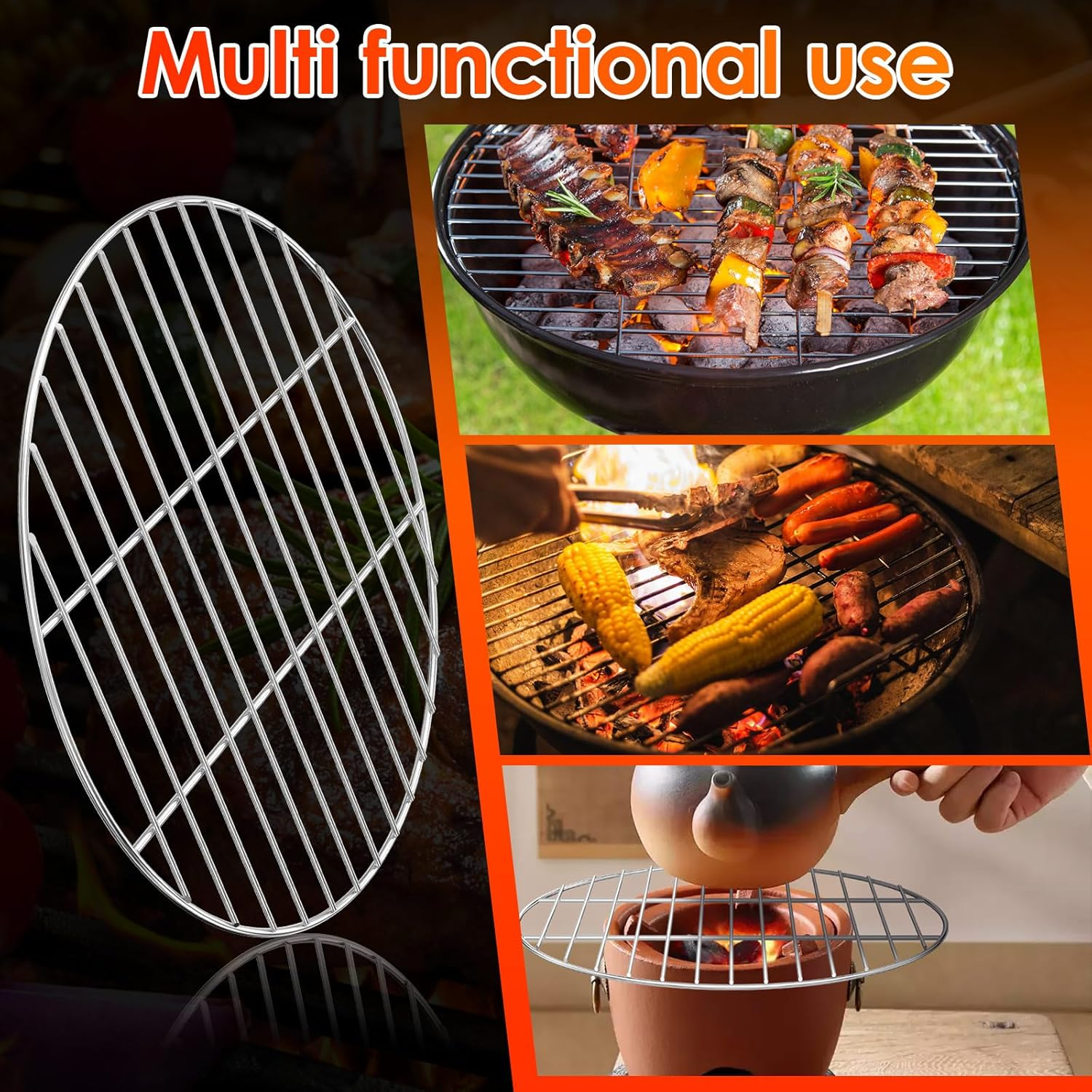 2Pcs Stainless Steel round Cooking Grate Set, 15.7''/40Cm Safe Circle Barbecue Grill Grid BBQ Grill Mesh Tray for Barbecue, Camping, Picnic image number 1