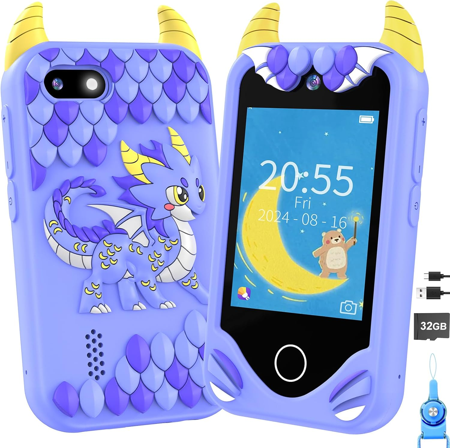 Kids Smart Phone for Girls Gifts - Toddler Christmas Birthday Gift for Age 3 4 5 6 Year Old, Kids Cell Phone Toy with Touchscreen, Dual Cameras, Learning, Music Player, Games with 32 GB Card