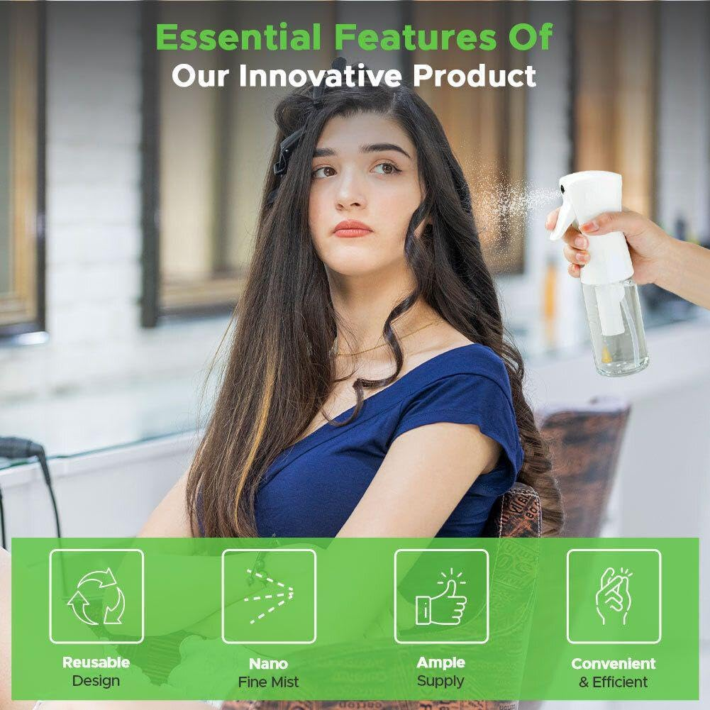 VIGOR PATH Continuous Spray Bottle with Ultra Fine Mist - Versatile Water Sprayer for Hair, Home Cleaning, Salons, Plants, Aromatherapy, and More - Empty Hair Spray Bottle (Clear - 5Oz) image number 3