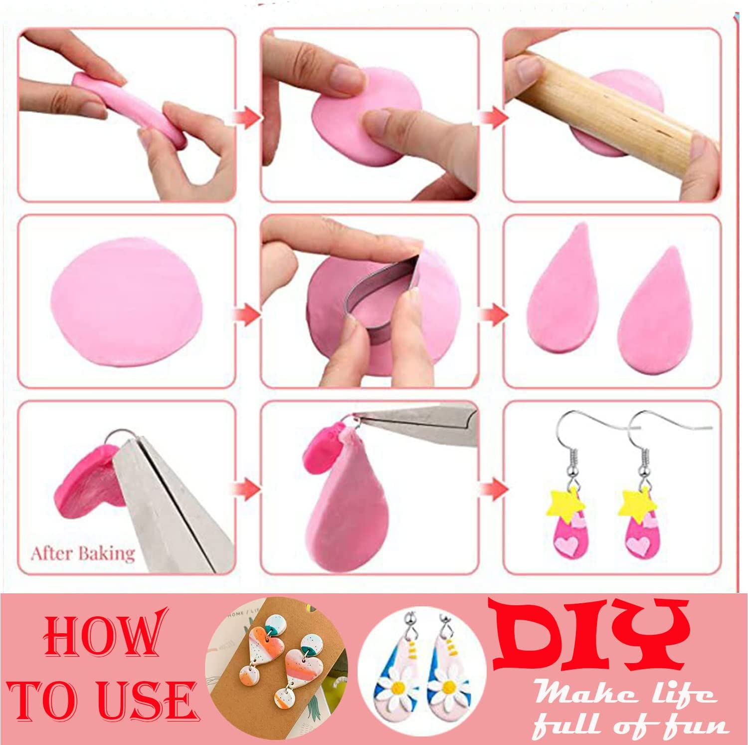 Taicols 142 Pcs Polymer Clay Cutters, Clay Cutters Set, Multi Shapes Clay Polymer Earring Cutters with Earring Studs and Hooks, DIY Polymer Clay Plastic Jewelry Earrings Making (Rust Red) - Rust Red image number 6