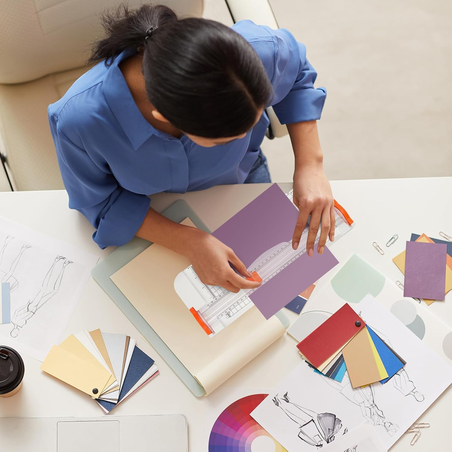 Paper Cutter, 12 Inch Guillotine Paper Trimmer A4 with Automatic Security Safeguard and Side Ruler for Coupon, Craft Paper and Photos (White), N-003