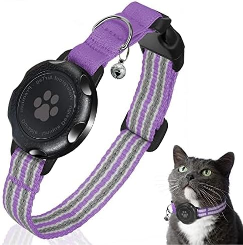 Airtag Cat Collar, Integrated Kitten Collar with 100% Waterproof Airtag Holder, Soundproof, Reflective GPS Cat Collar with Apple Air Tag Case for Kittens, Puppies (Purple, XS) image number 4