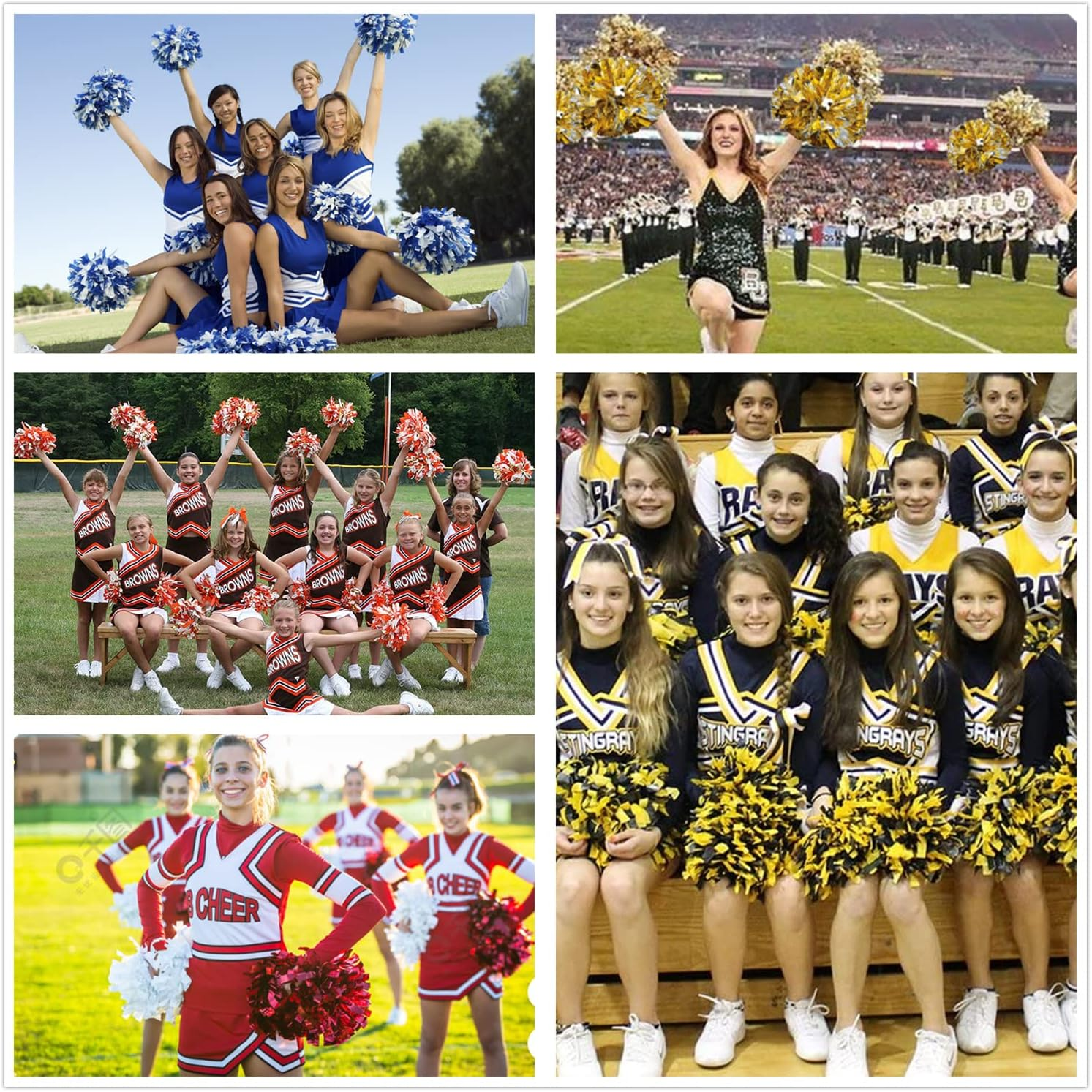 Gbateri 2 Pack 6 Inches Metallic Holographic Cheerleading Pom Poms with Baton Handle, Cheerleader Poms Cheer Pom Pom, Cheering Pom Poms for Team Spirit Sports Dance Party Kids Adults image number 5